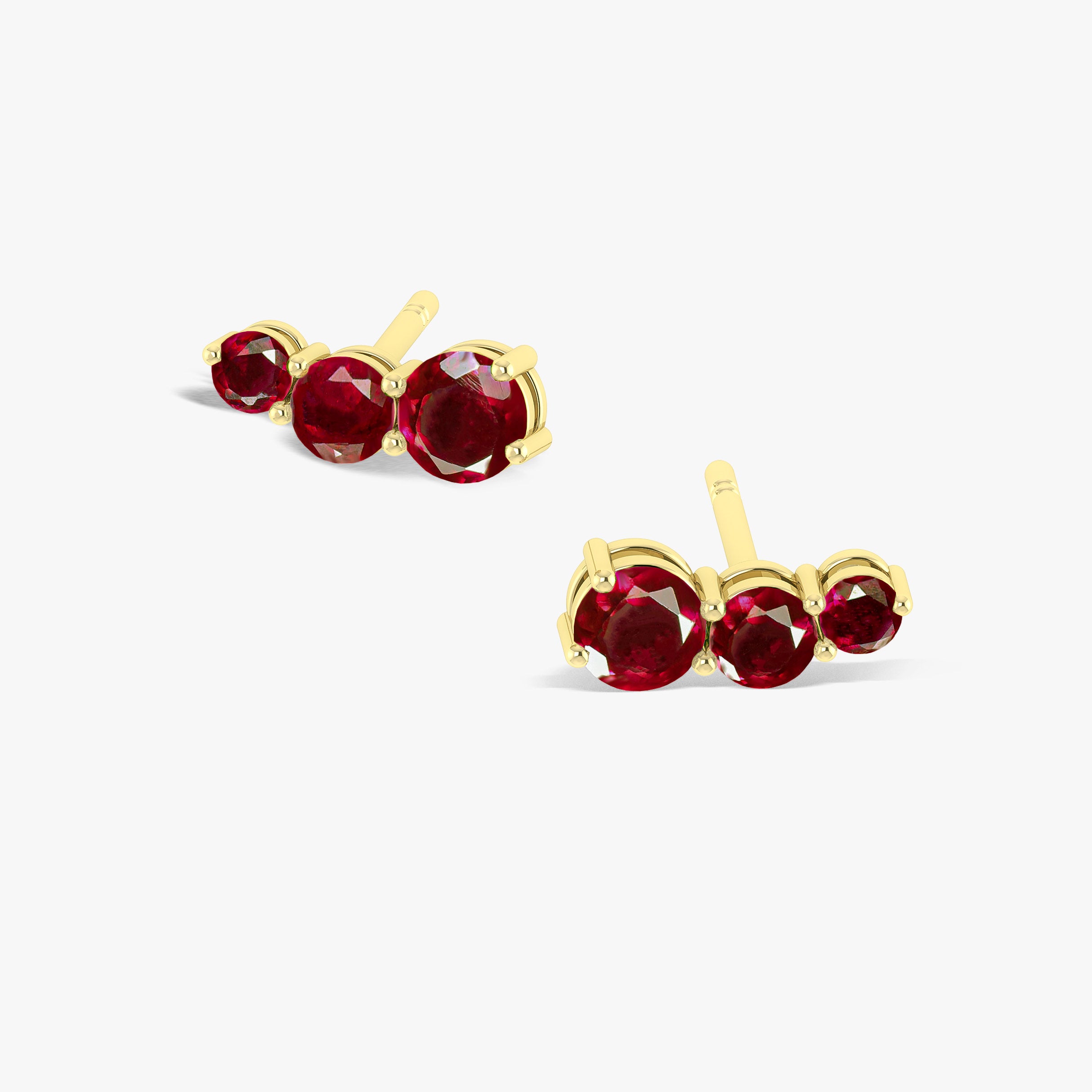 925 Silver Ruby Triple Round Stud Earrings 5mm 4mm 3mm Stones 2.80ct