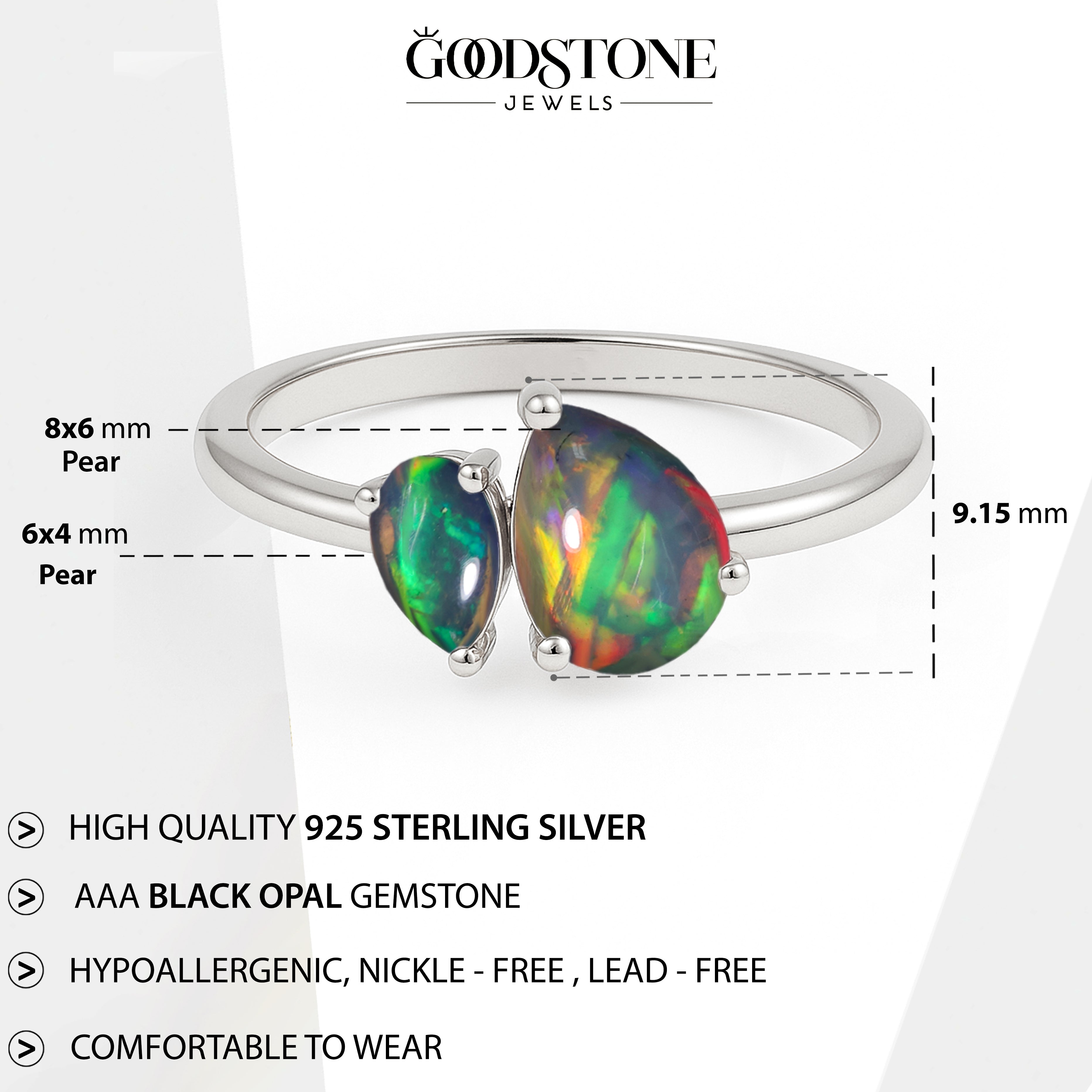 Double Pear Cut Black Opal Ring in 925 Silver Luxury Opal Jewelry