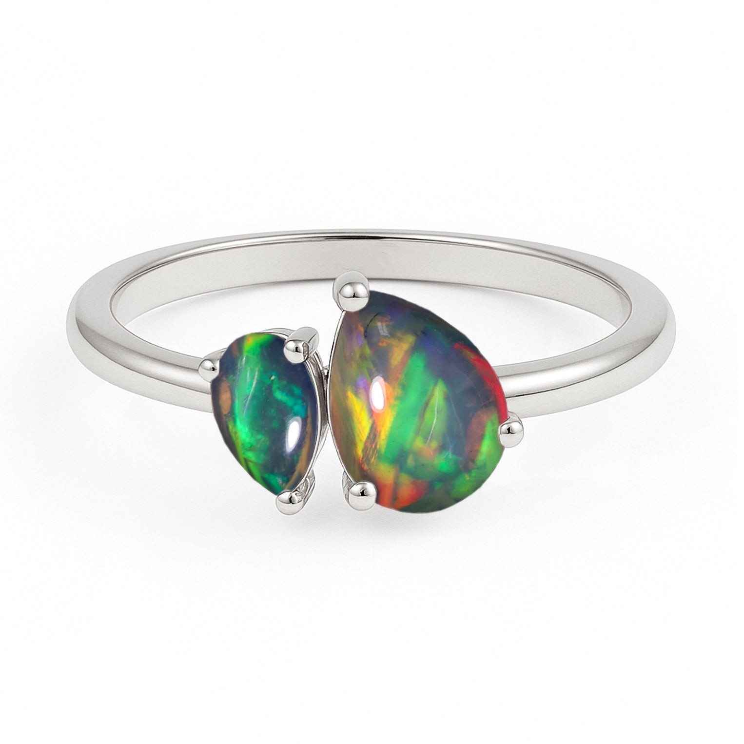 Double Pear Cut Black Opal Ring for Womens in 925 Silver