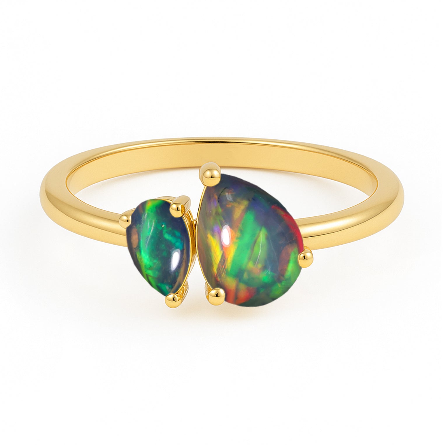 Double Pear Cut Black Opal Ring in 925 Silver Luxury Opal Jewelry