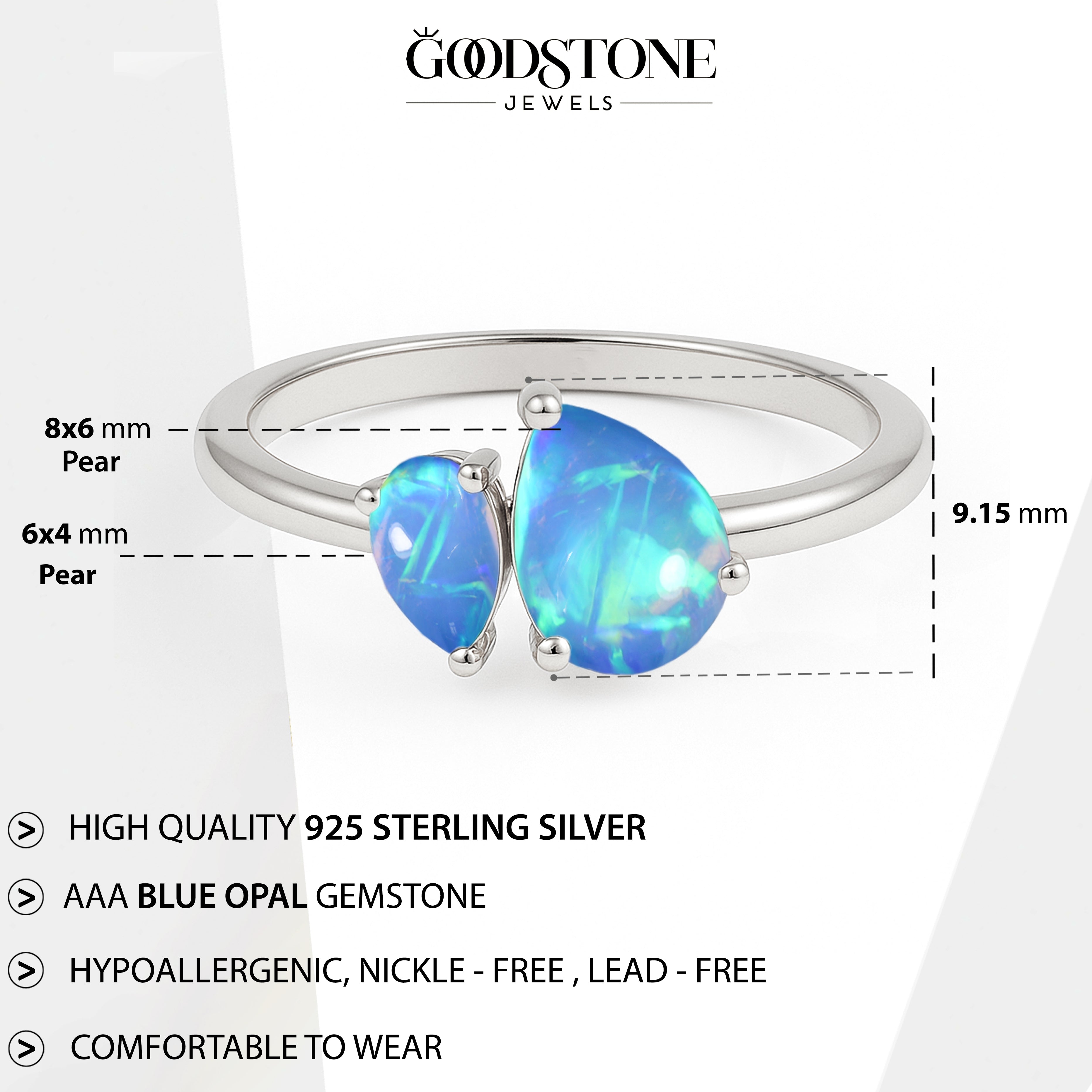 Double Pear Cut Blue Opal Ring in 925 Silver Luxury Opal Jewelry