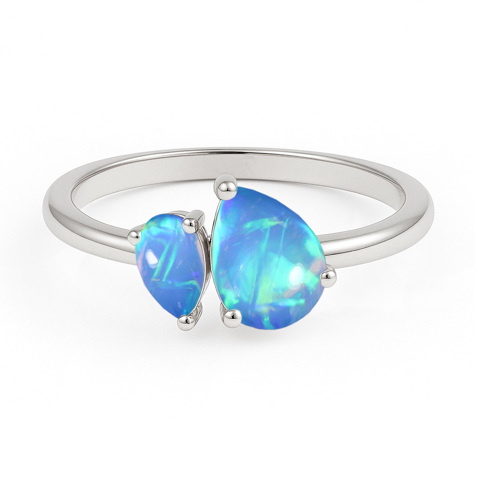 Double Pear Cut Blue Opal Ring in 925 Silver Luxury Opal Jewelry