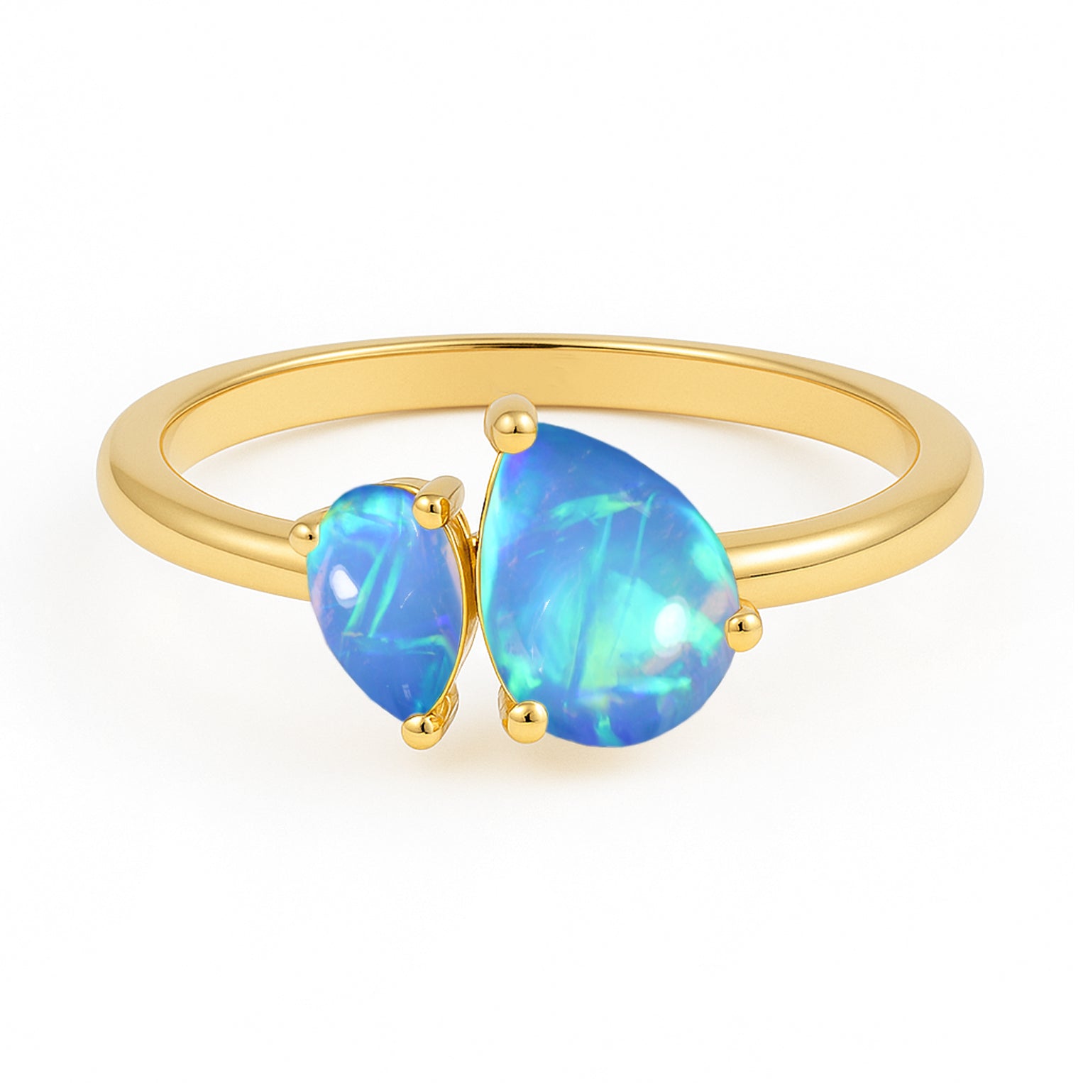 Double Pear Cut Blue Opal Ring in 925 Silver Luxury Opal Jewelry