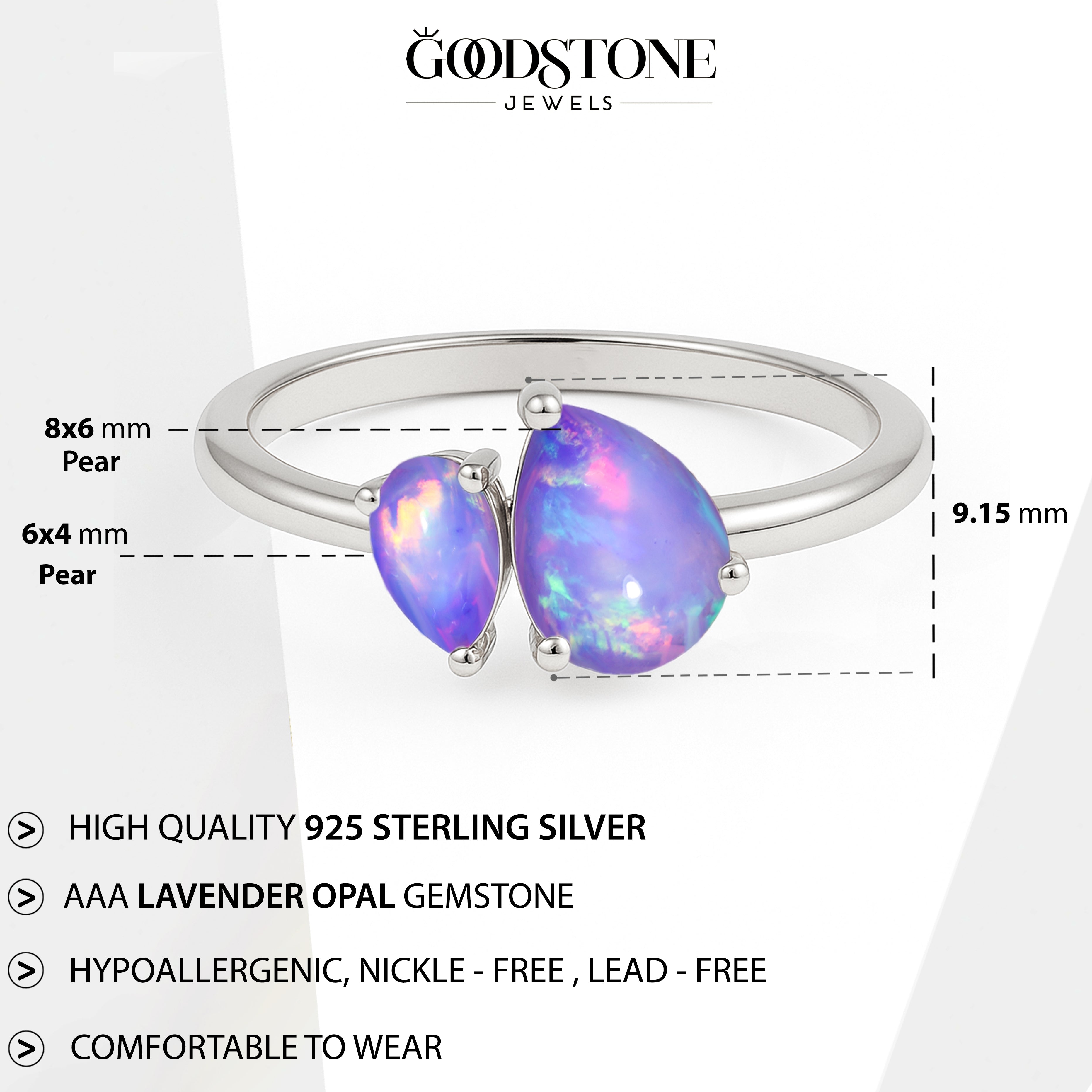 Double Pear Cut Lavender Opal Ring in 925 Silver Luxury Opal Jewelry