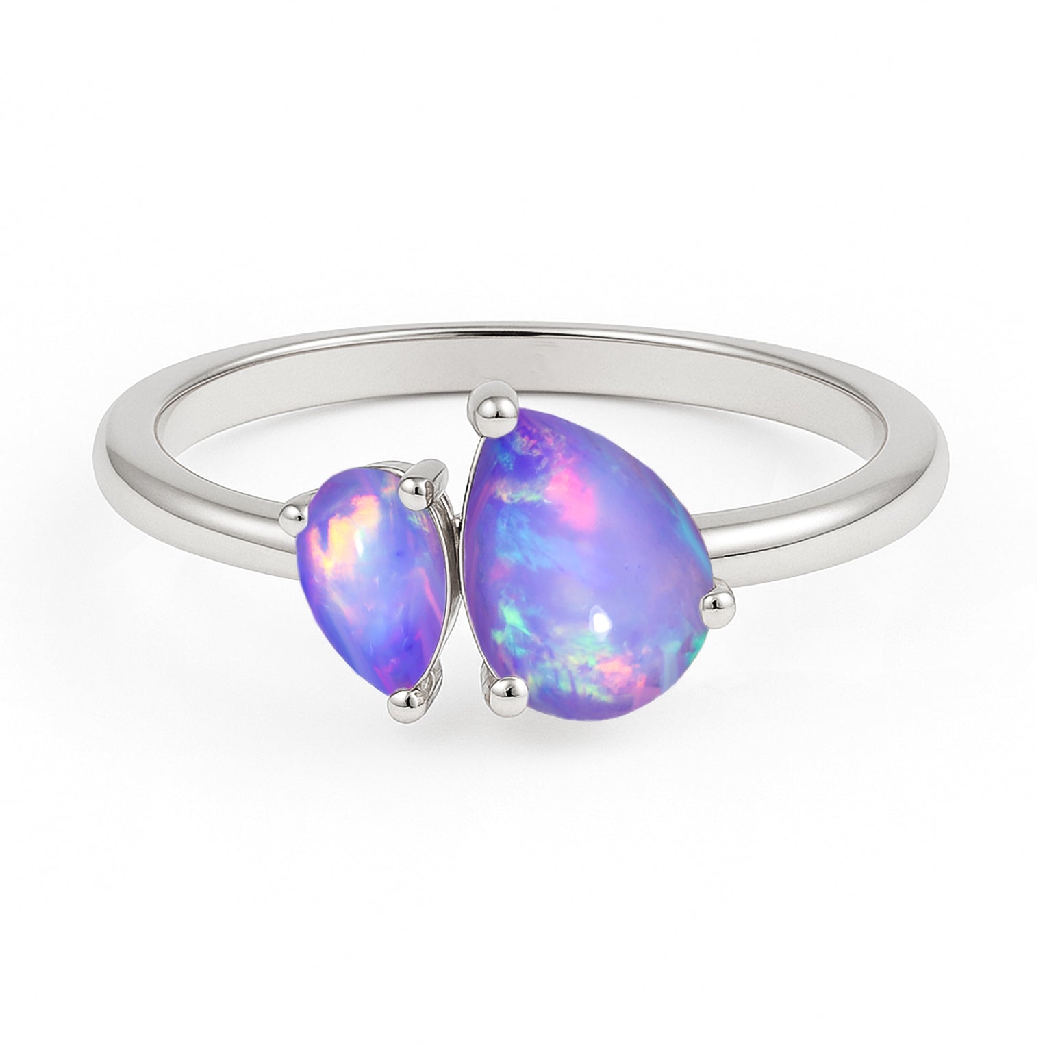 Double Pear Cut Lavender Opal Ring in 925 Silver Luxury Opal Jewelry