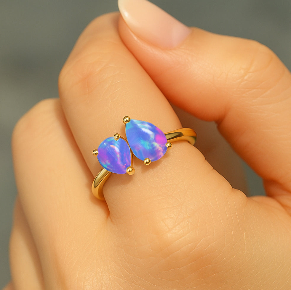 Double Pear Cut Lavender Opal Ring in 925 Silver Luxury Opal Jewelry