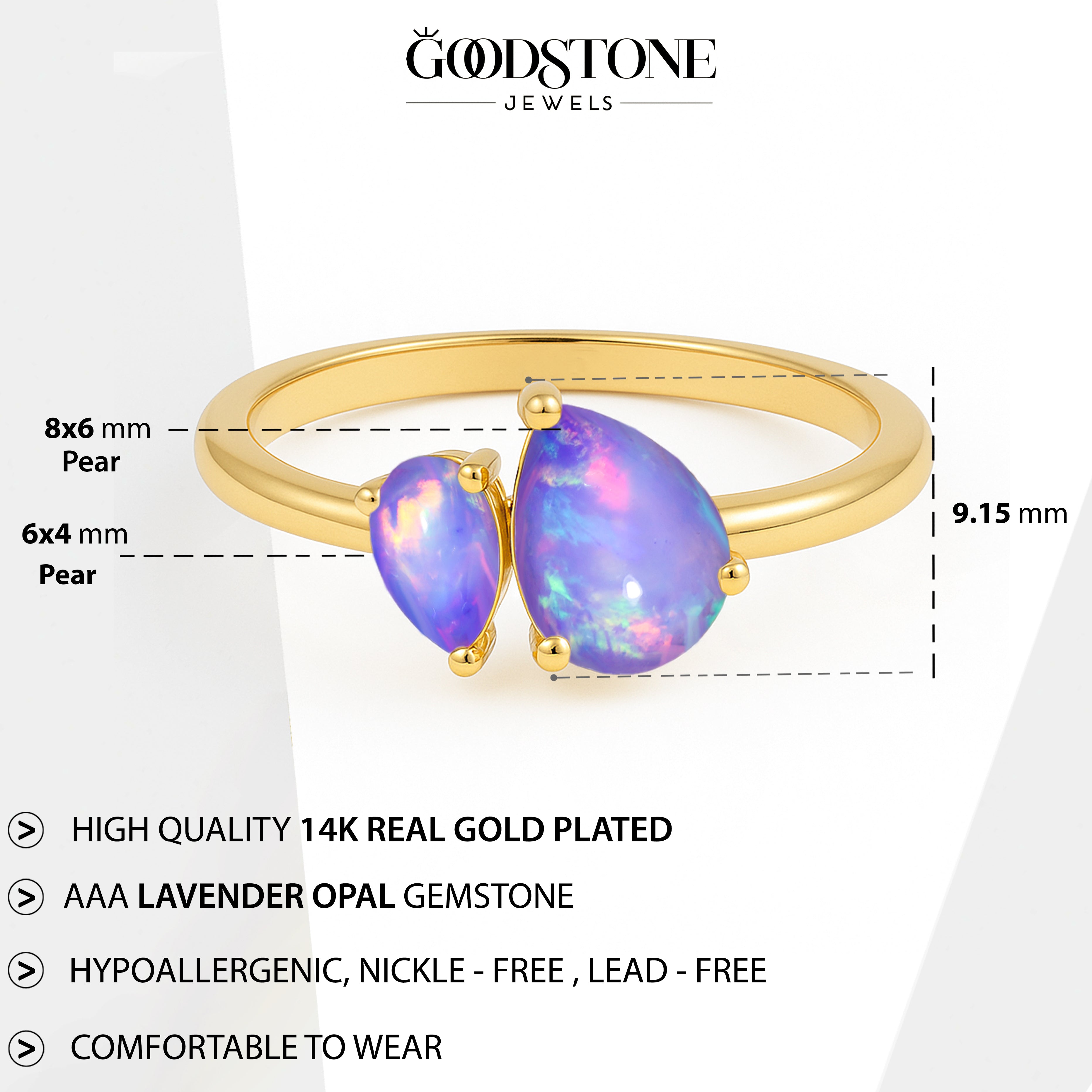 Double Pear Cut Lavender Opal Ring in 925 Silver Luxury Opal Jewelry