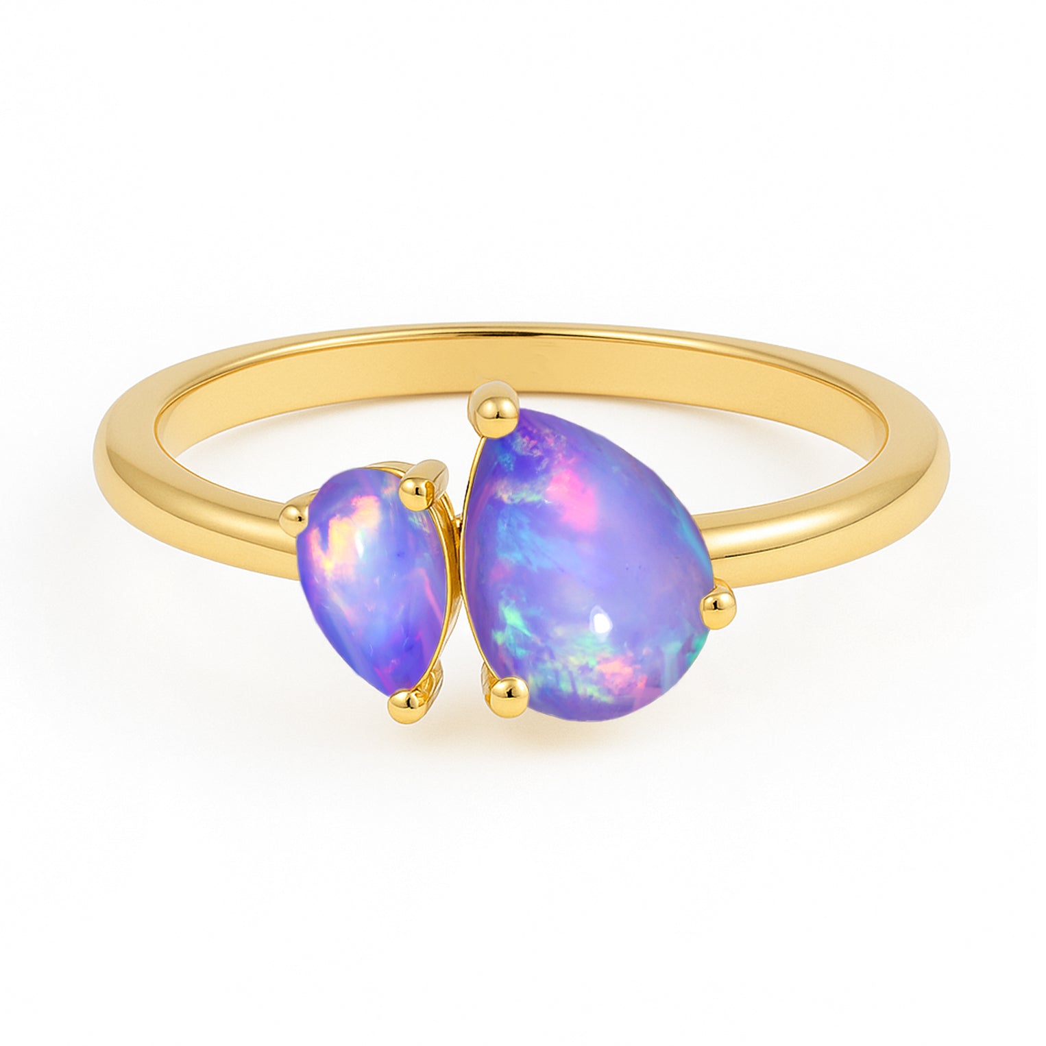 Double Pear Cut Lavender Opal Ring in 925 Silver Luxury Opal Jewelry