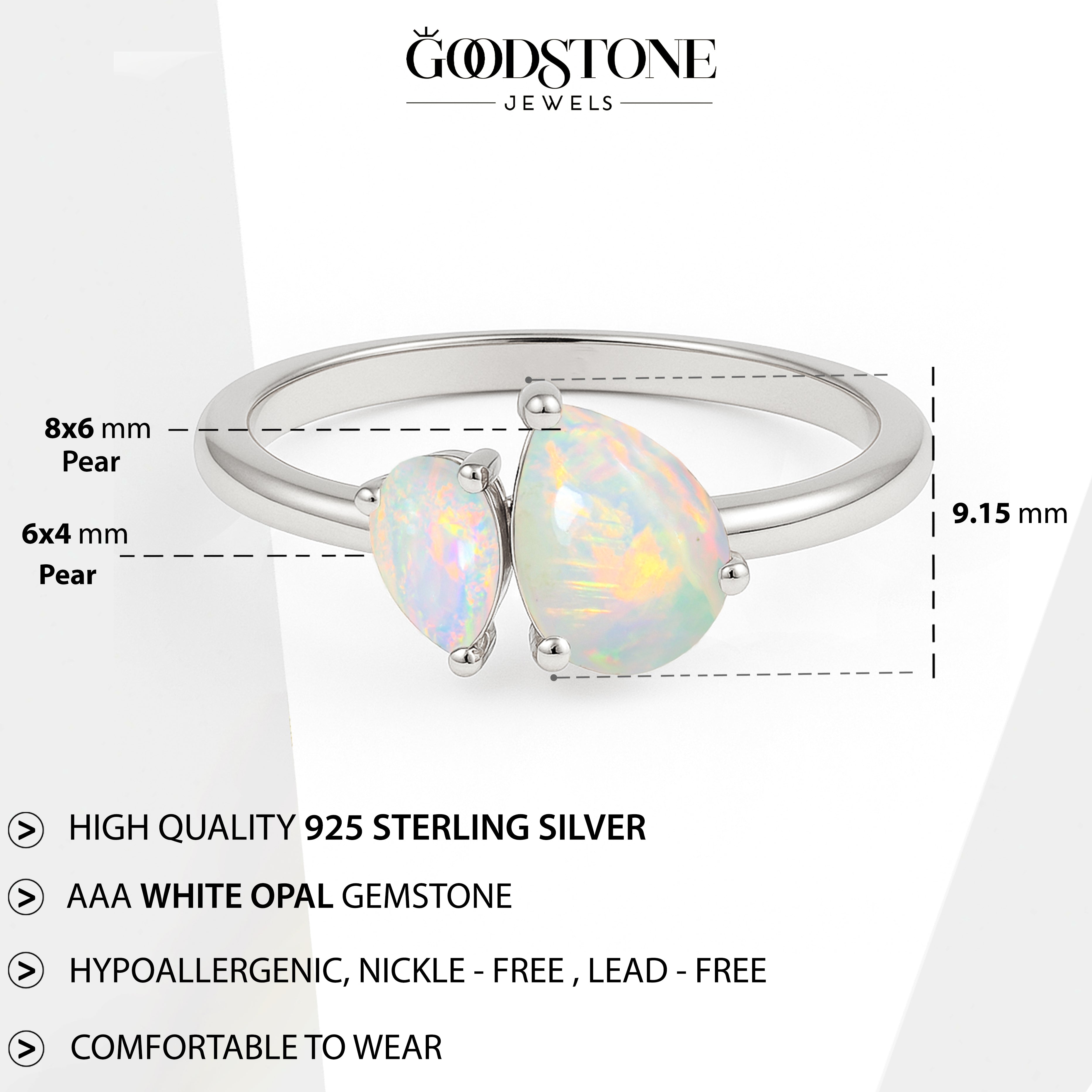 Double Pear Cut White Opal Ring in 925 Silver Luxury Opal Jewelry