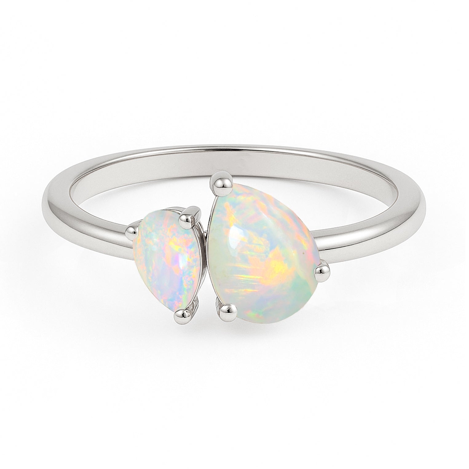 Double Pear Cut White Opal Ring in 925 Silver Luxury Opal Jewelry