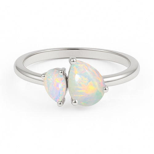 Double Pear Cut White Opal Ring in 925 Silver Luxury Opal Jewelry