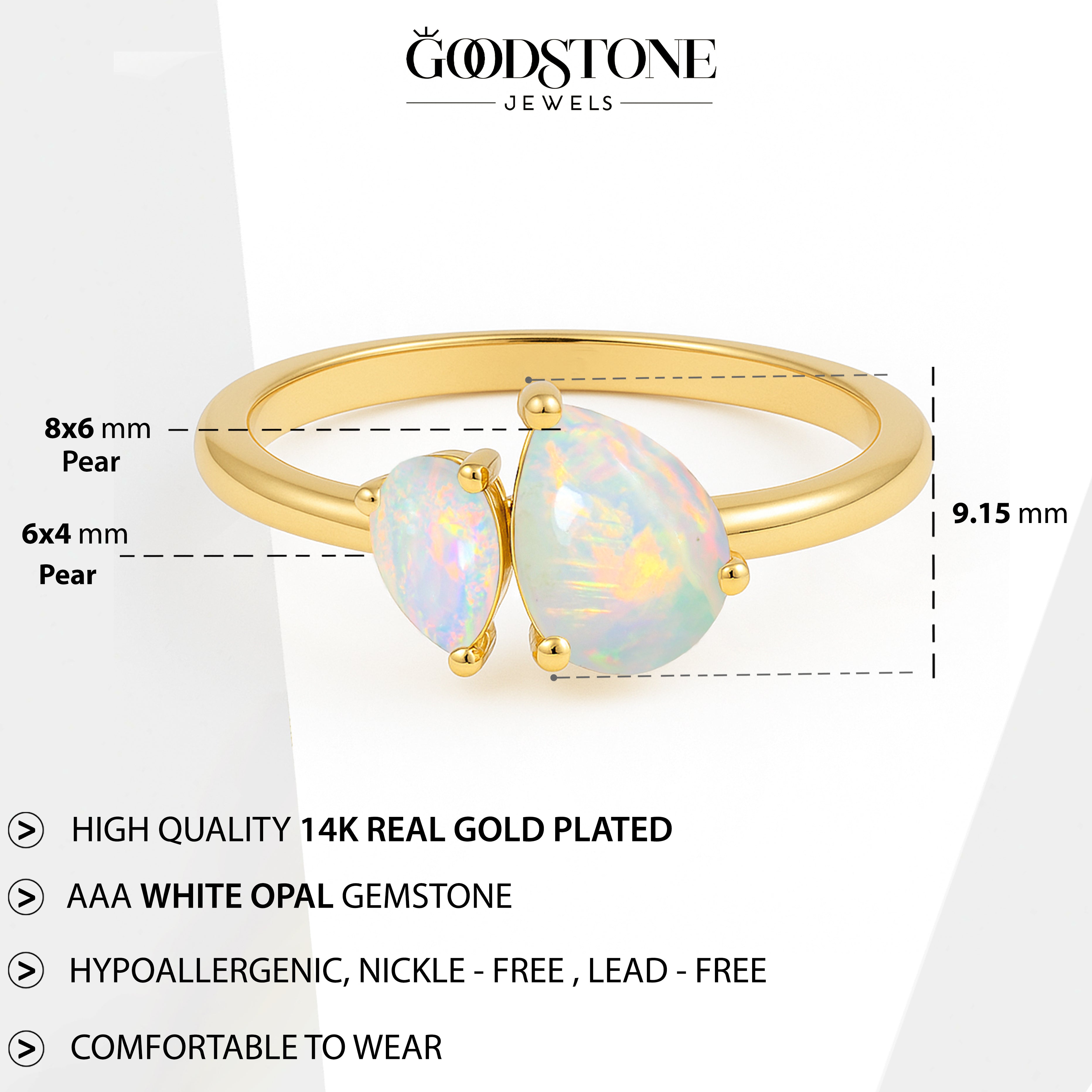 Double Pear Cut White Opal Ring in 925 Silver Luxury Opal Jewelry