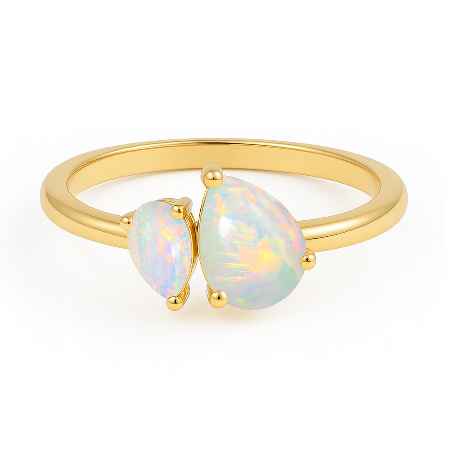 Double Pear Cut White Opal Ring in 925 Silver Luxury Opal Jewelry