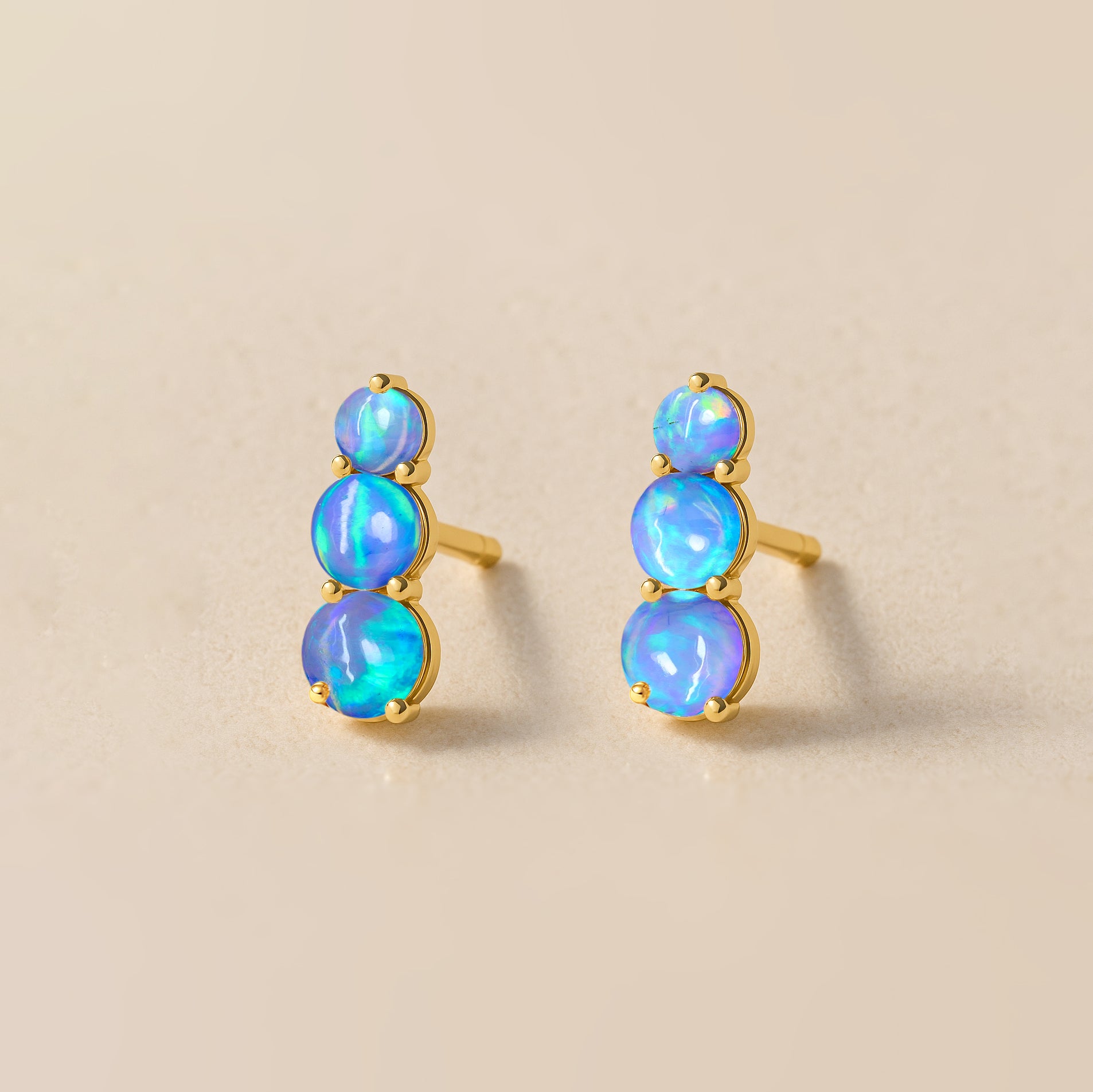 925 Silver Blue Opal Triple Round Stud Earrings 5mm 4mm 3mm Stones 2.80ct