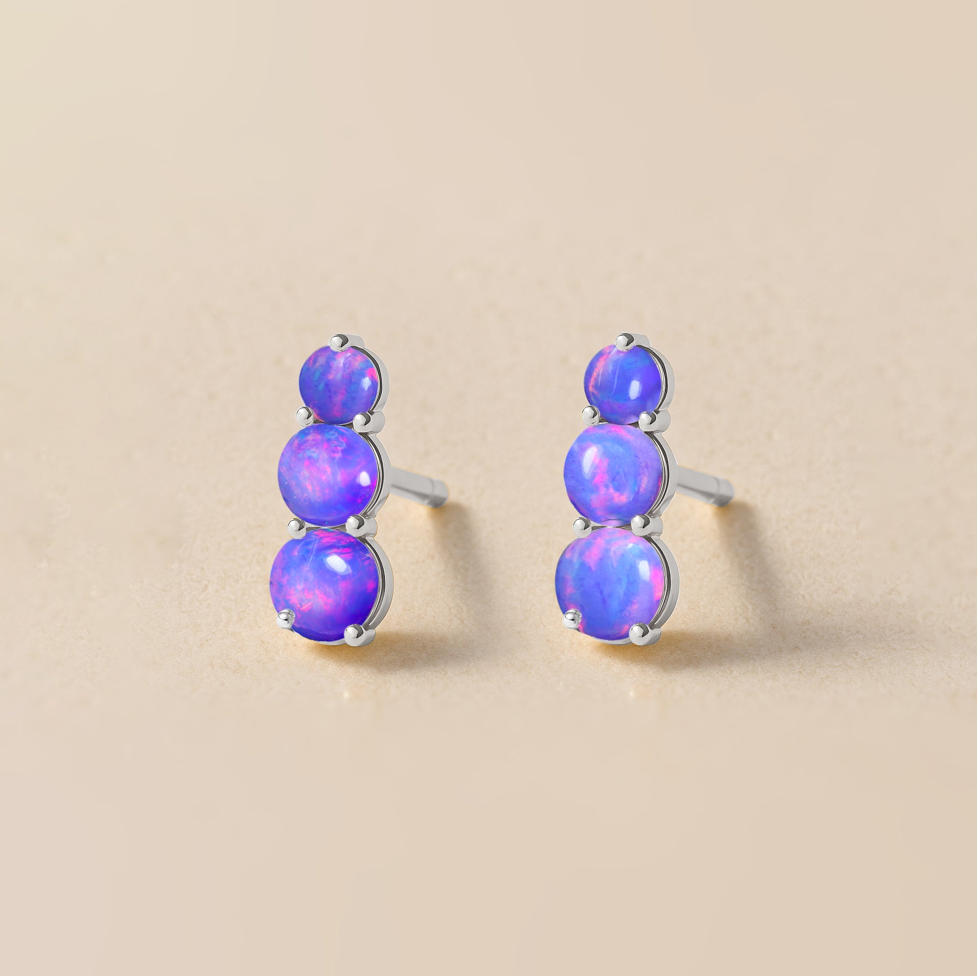 925 Silver Lavender Opal Triple Round Stud Earrings 5mm 4mm 3mm Stones 2.80ct