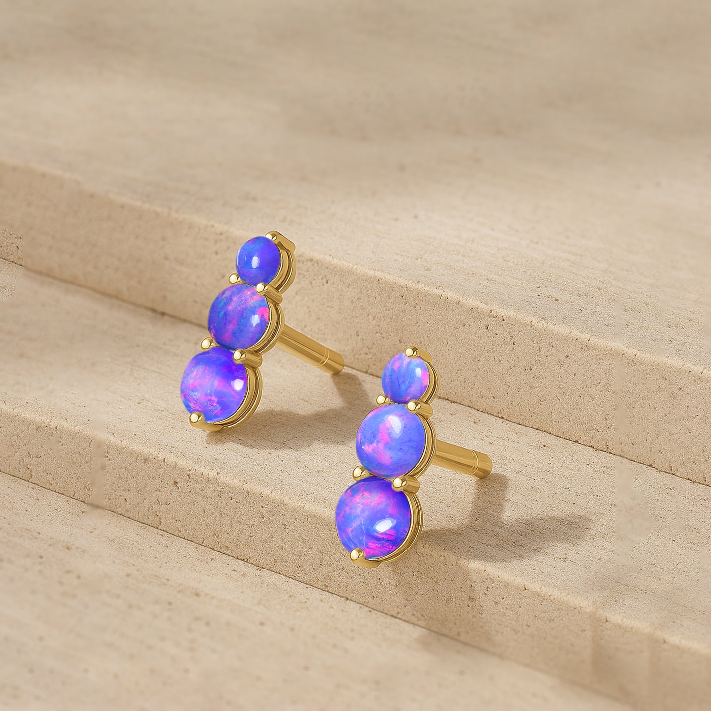 925 Silver Lavender Opal Triple Round Stud Earrings 5mm 4mm 3mm Stones 2.80ct