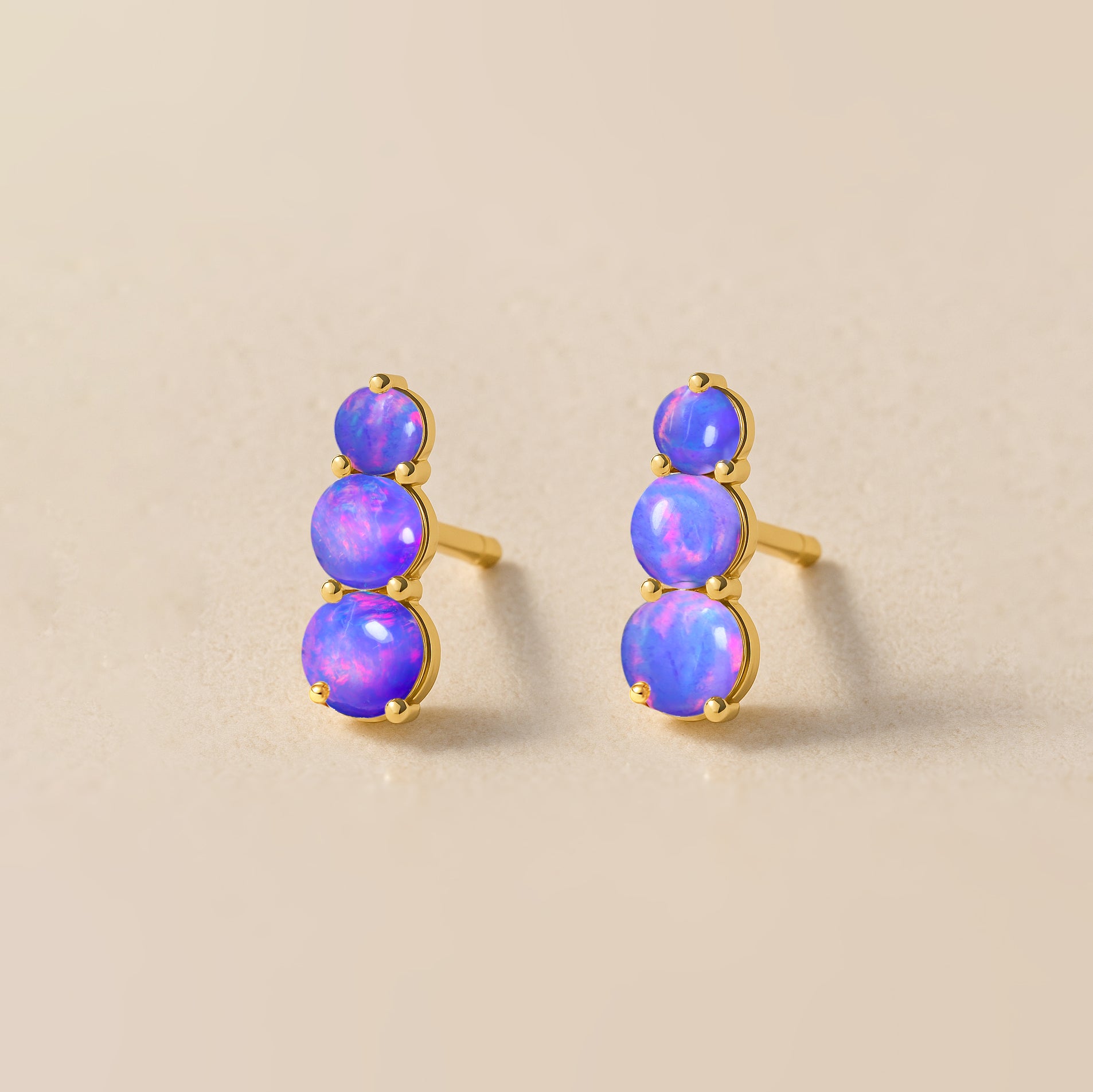 925 Silver Lavender Opal Triple Round Stud Earrings 5mm 4mm 3mm Stones 2.80ct