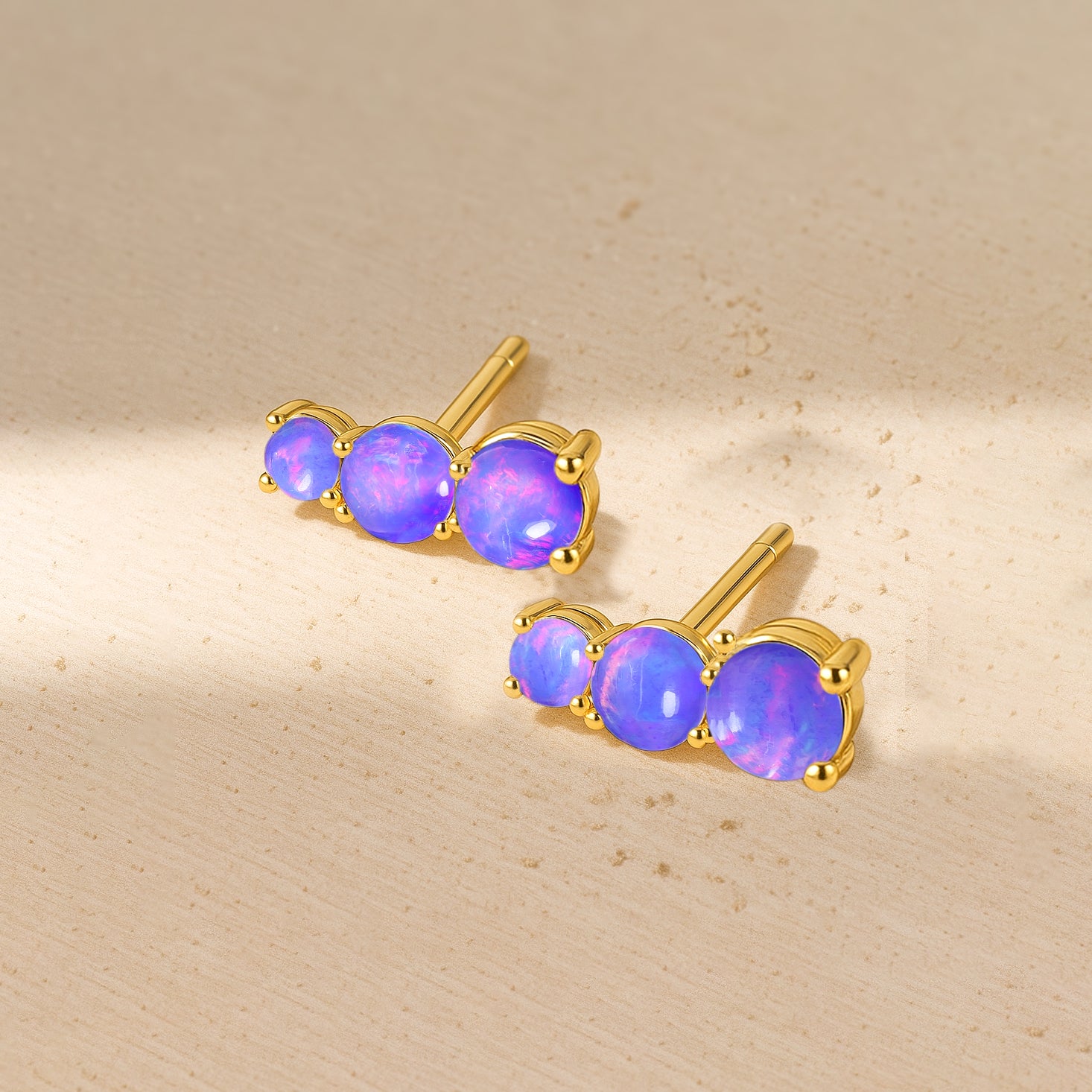 925 Silver Lavender Opal Triple Round Stud Earrings 5mm 4mm 3mm Stones 2.80ct