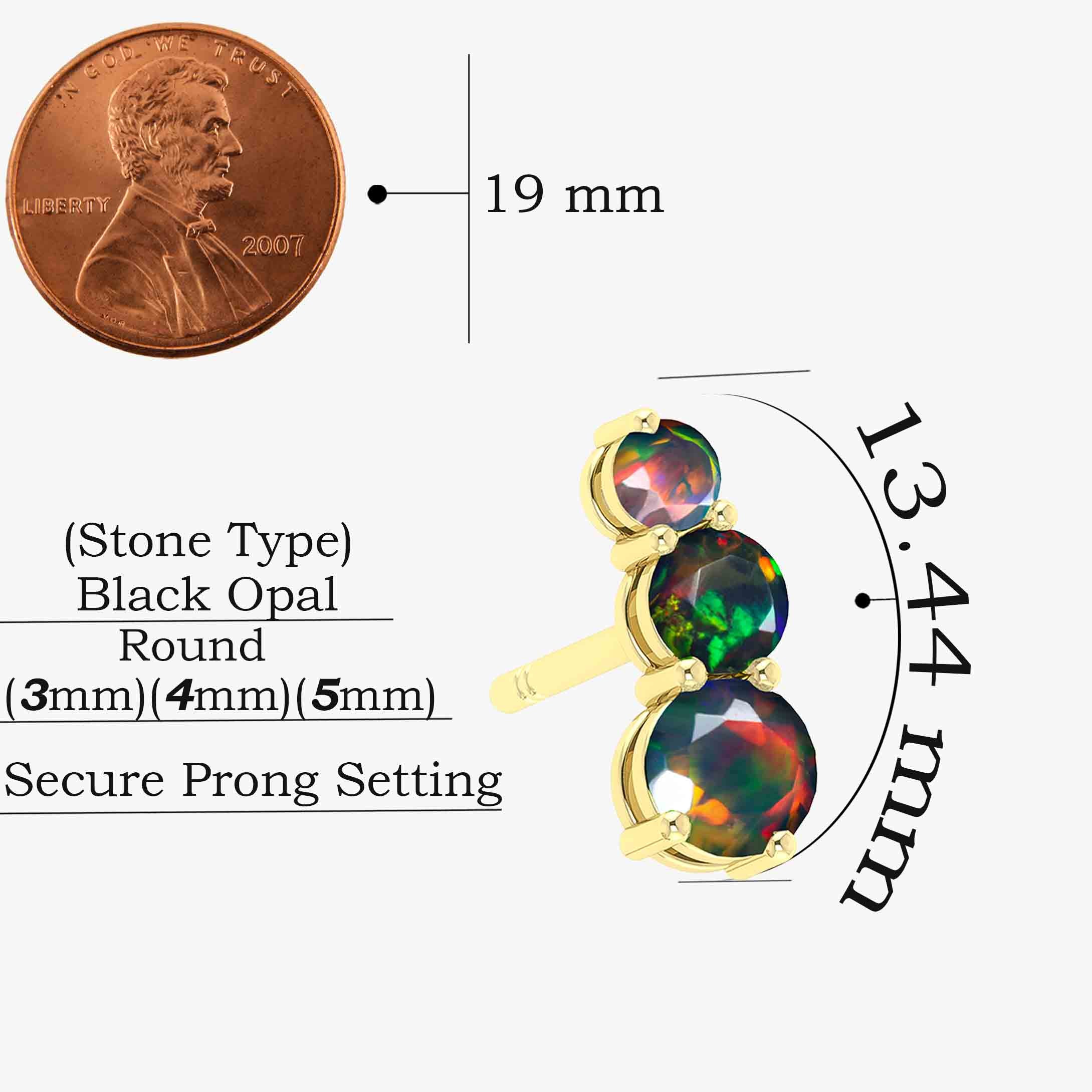 Fire Black Opal Three Stone Stud Earrings