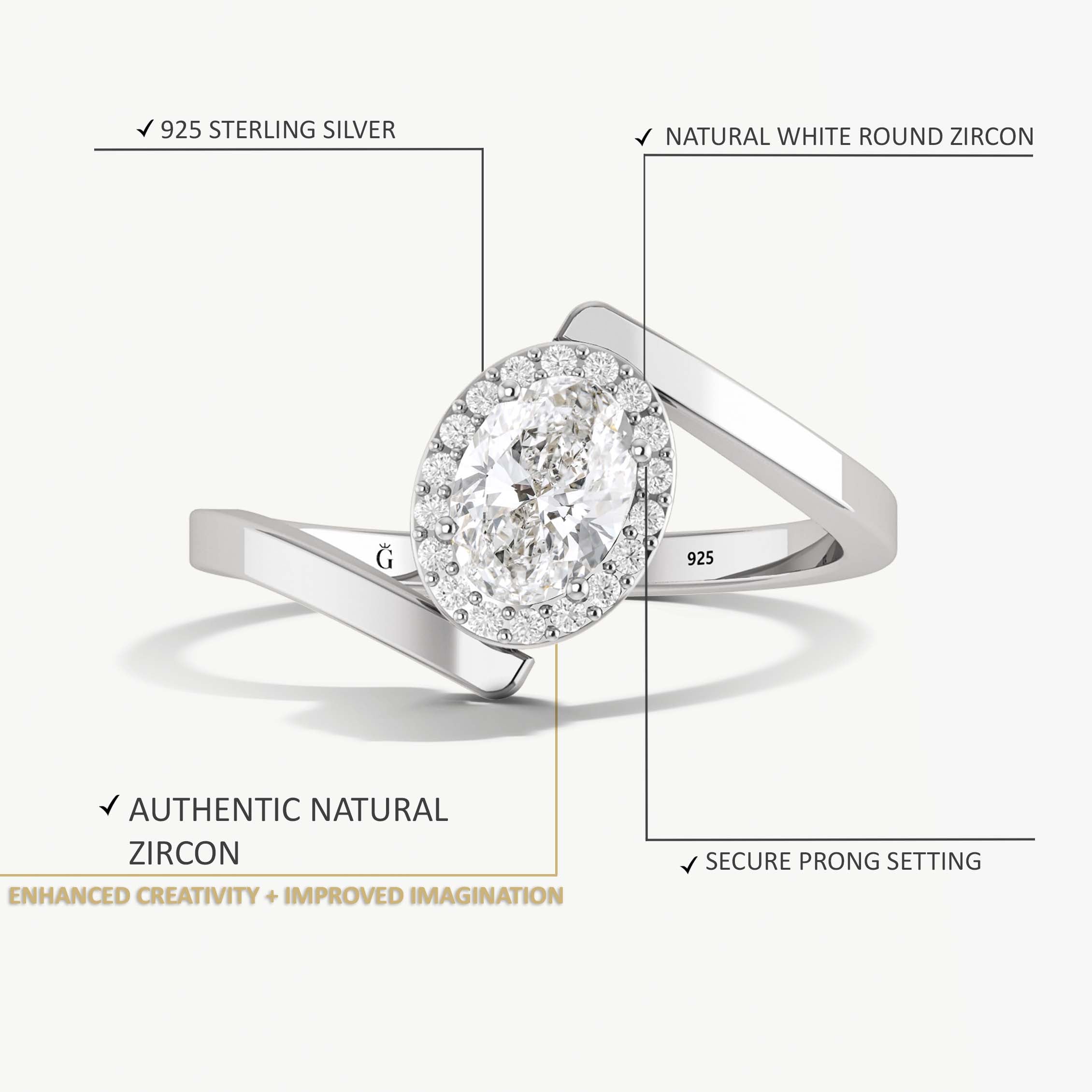 Oval shape simulated diamond 18K Gold Vermeil or silver ring
