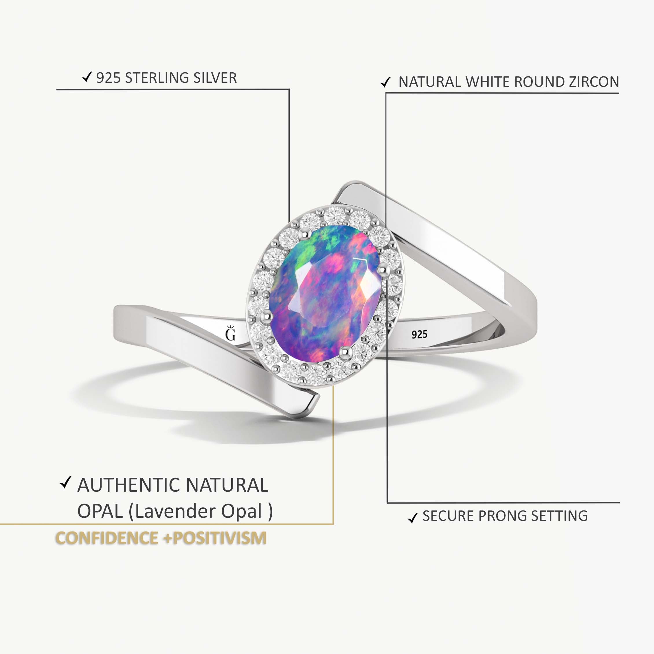 Vintage Lavender fire Oval opal Statement ring for women