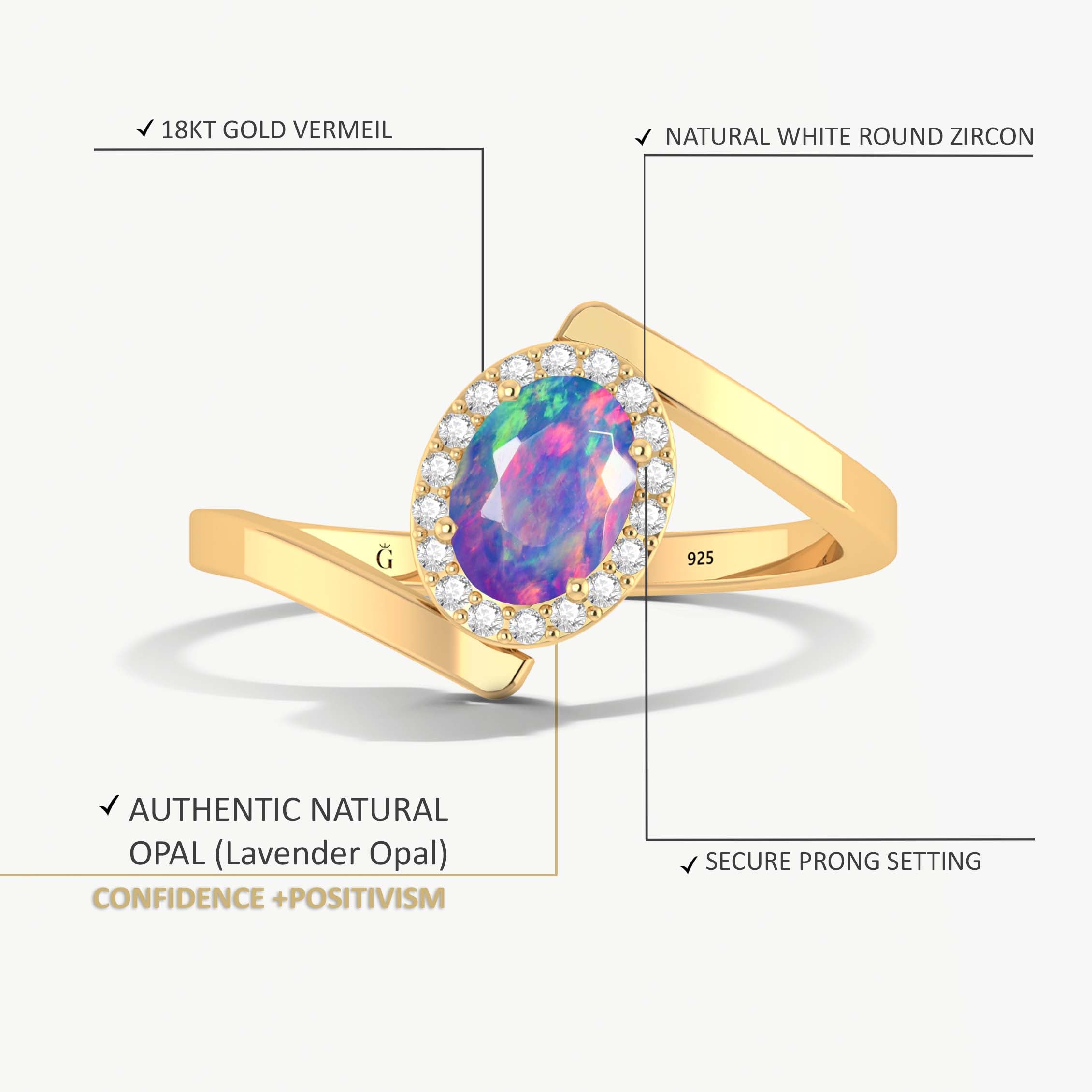 Vintage Lavender fire Oval opal Statement ring for women