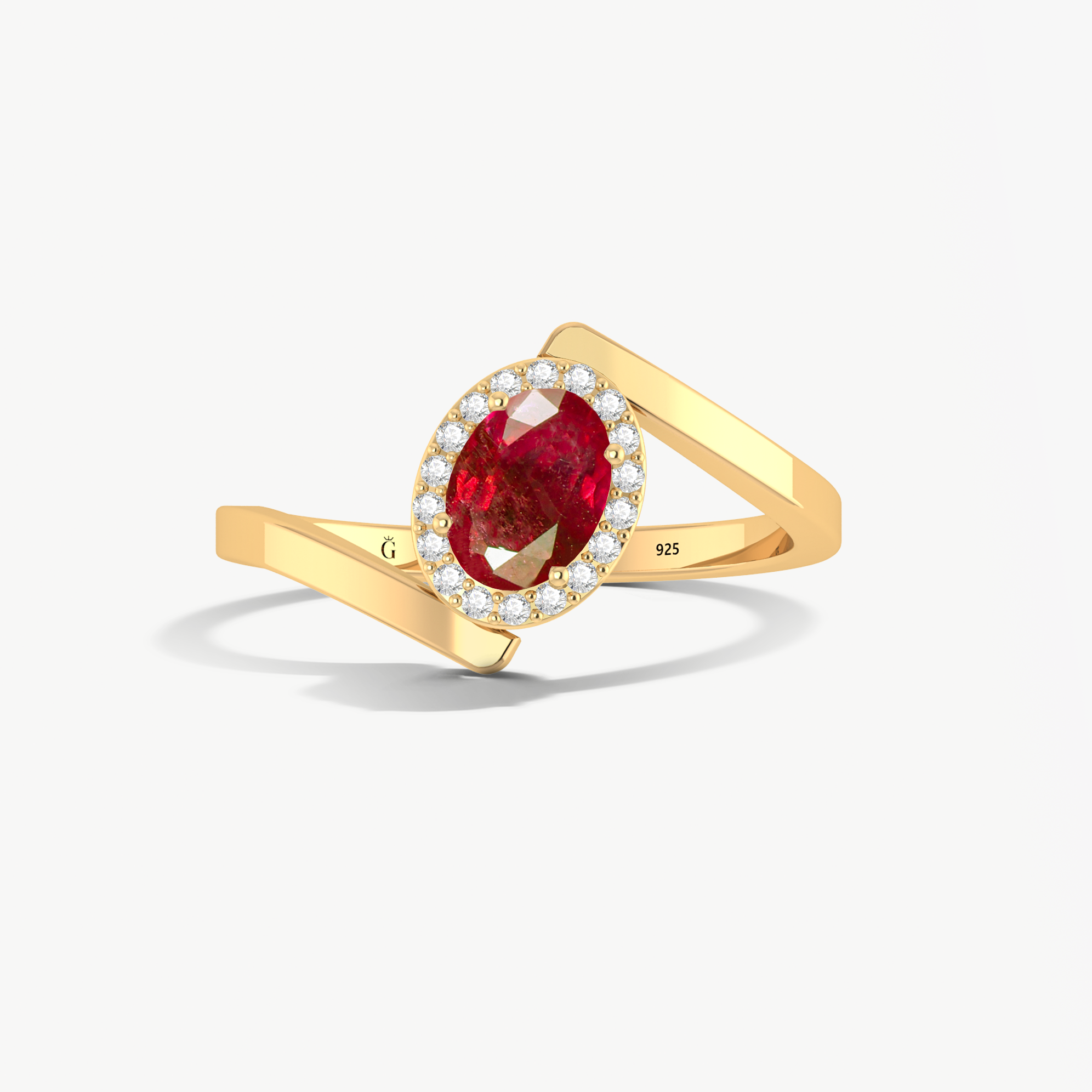 Red Rose Ruby oval shape in prong sett unique design ring