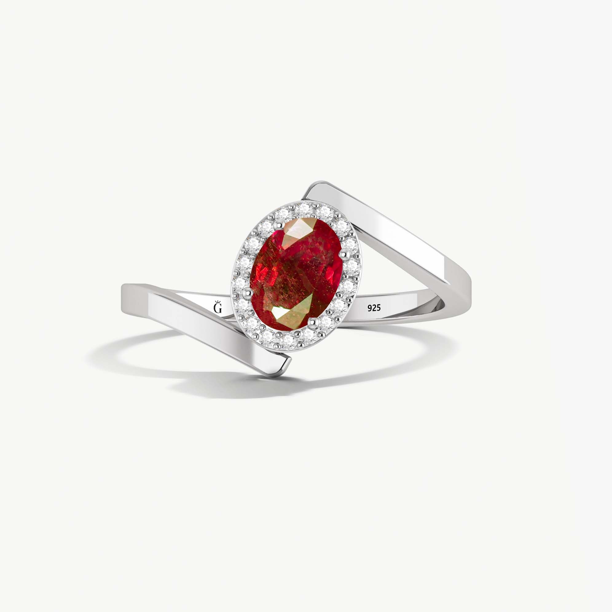 Red Rose Ruby oval shape in prong sett unique design ring