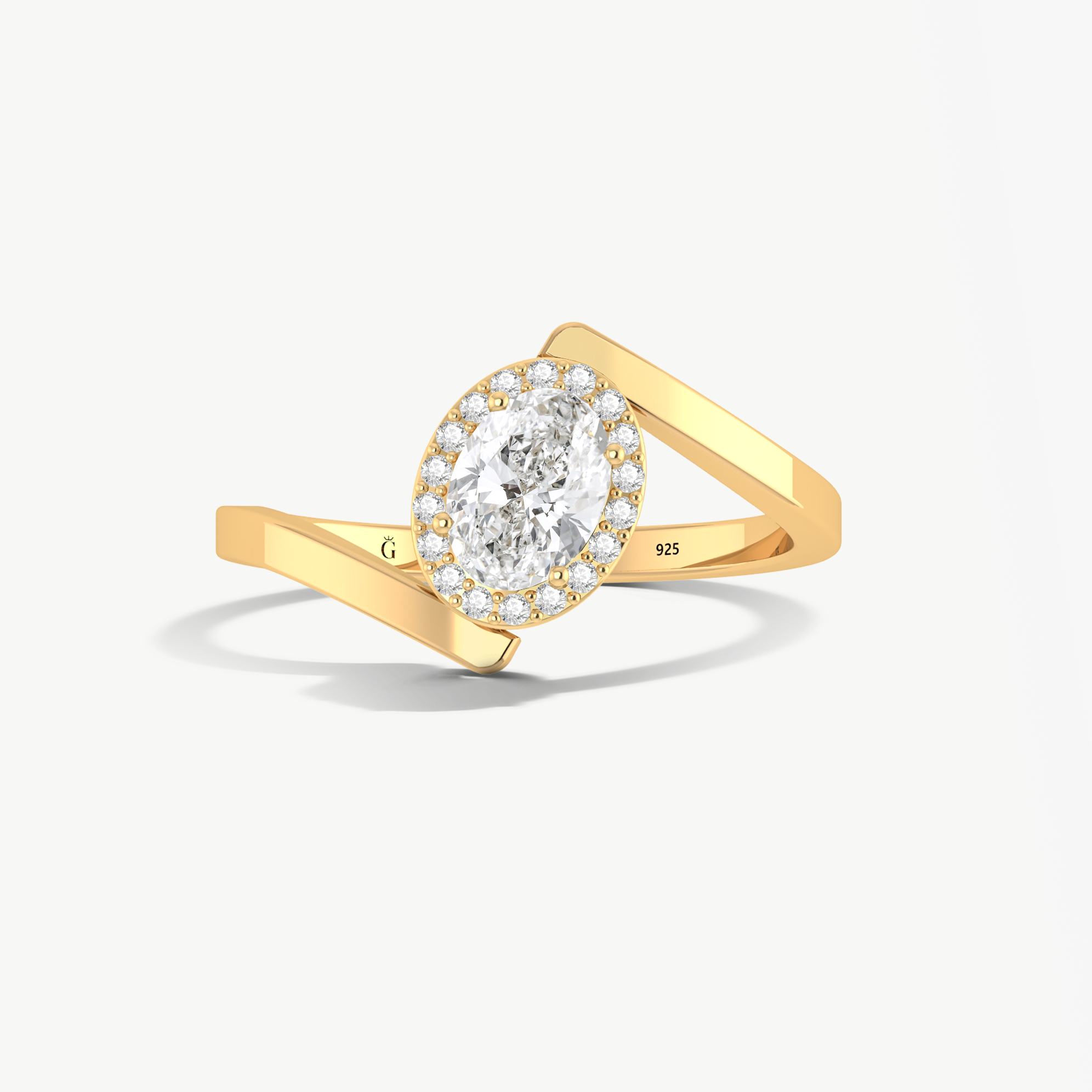 Oval shape simulated diamond 18K Gold Vermeil or silver ring