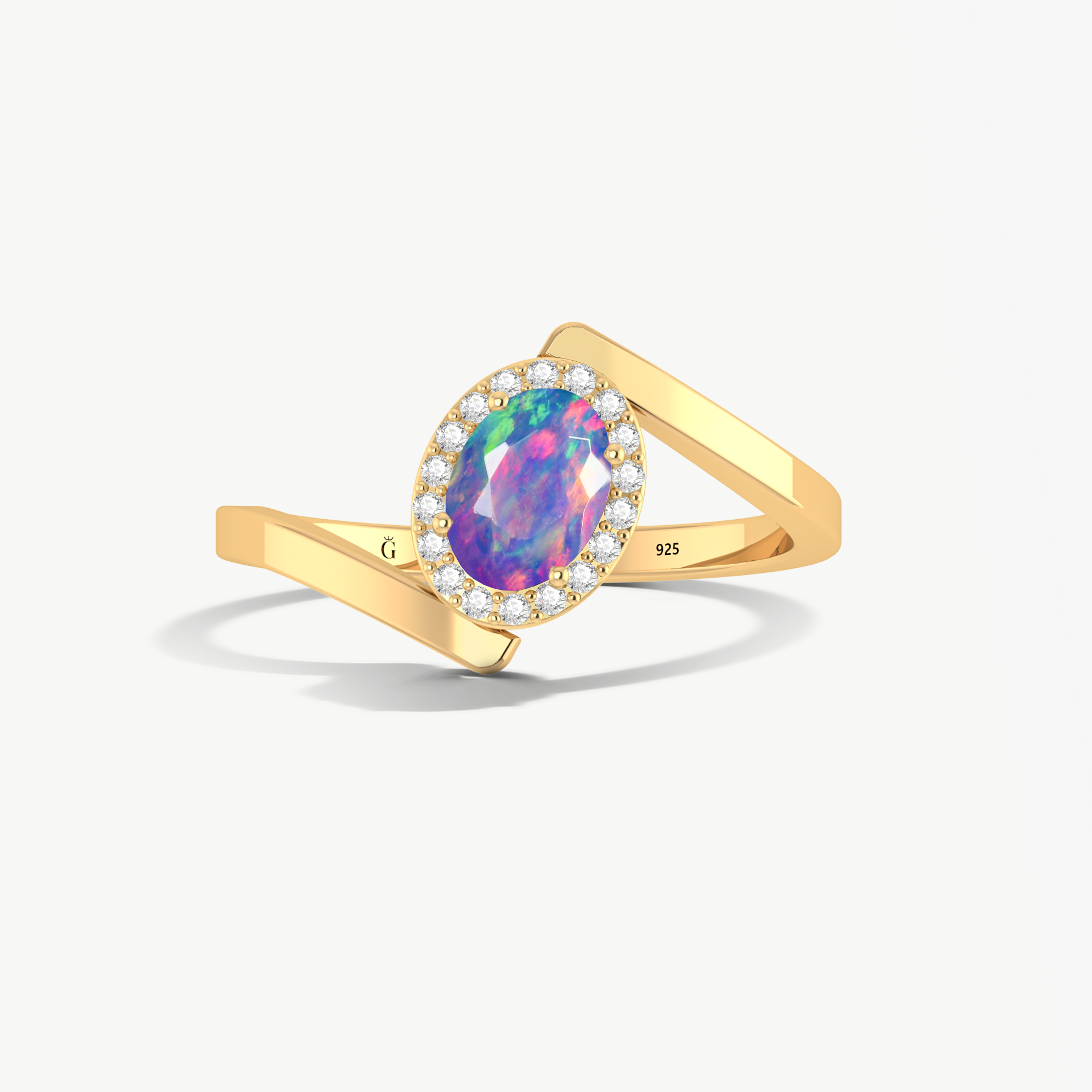 Vintage Lavender fire Oval opal Statement ring for women