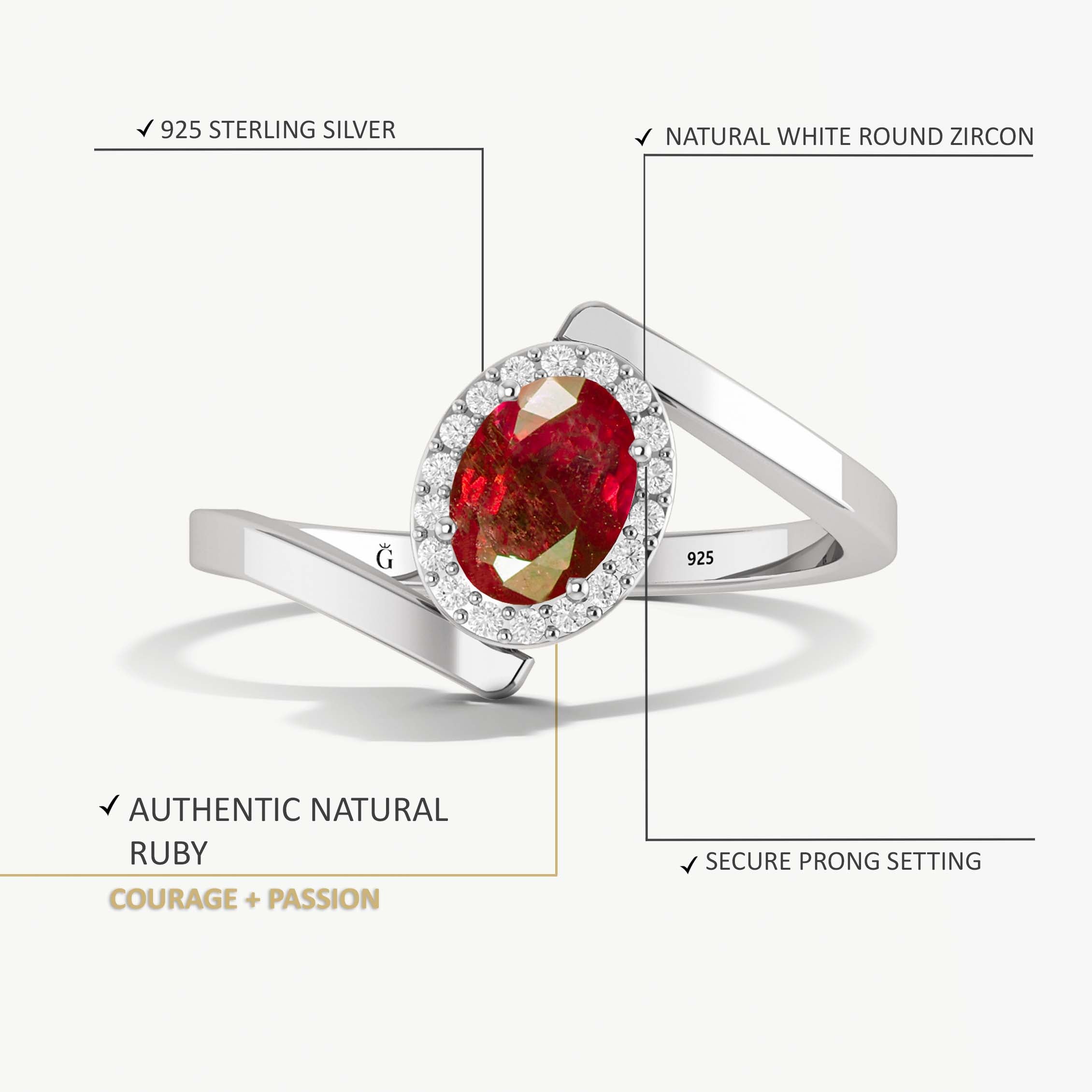 Natural Ruby Oval Shape Bypass Halo Ring