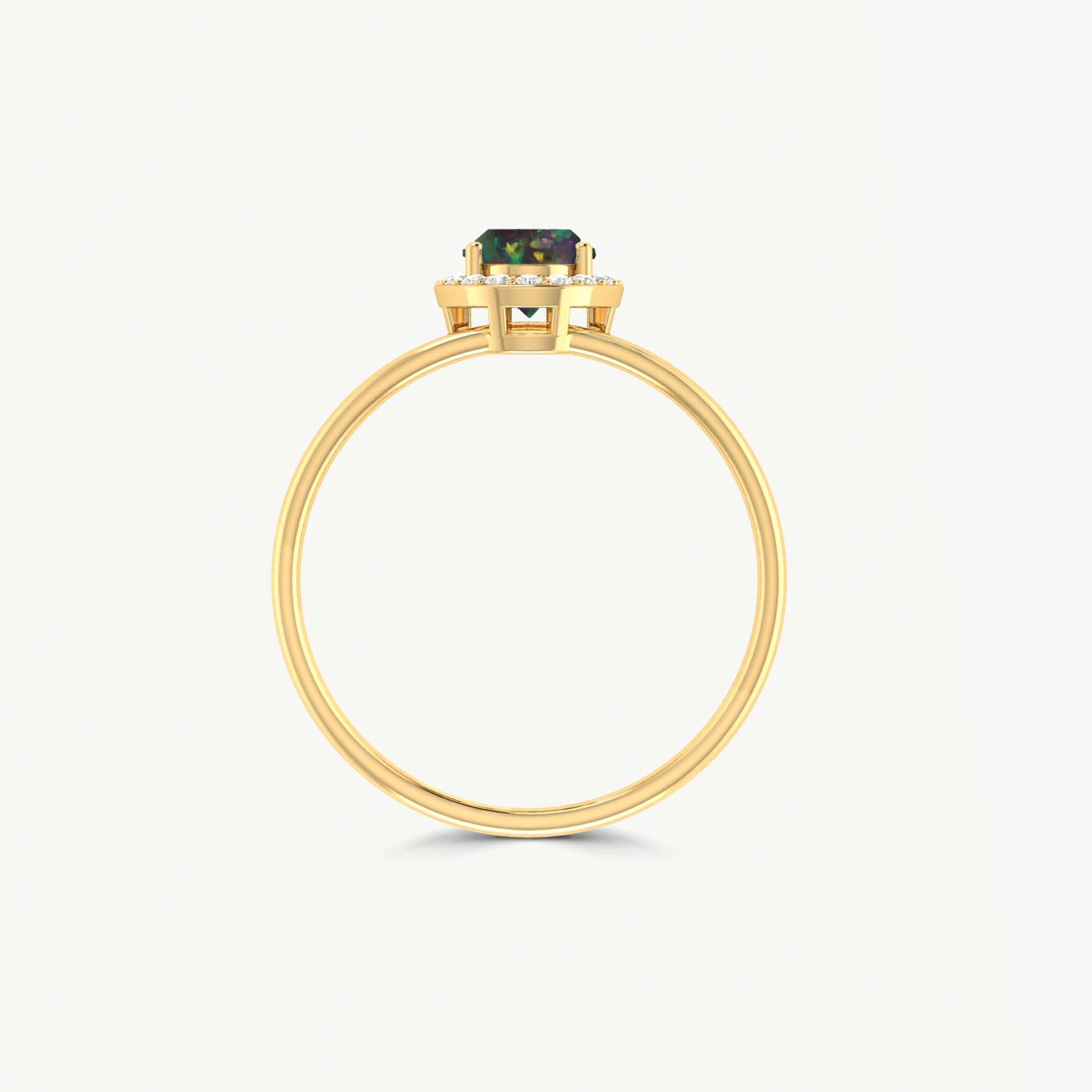 Natural Black Opal & White Zircon Stackable Halo Ring