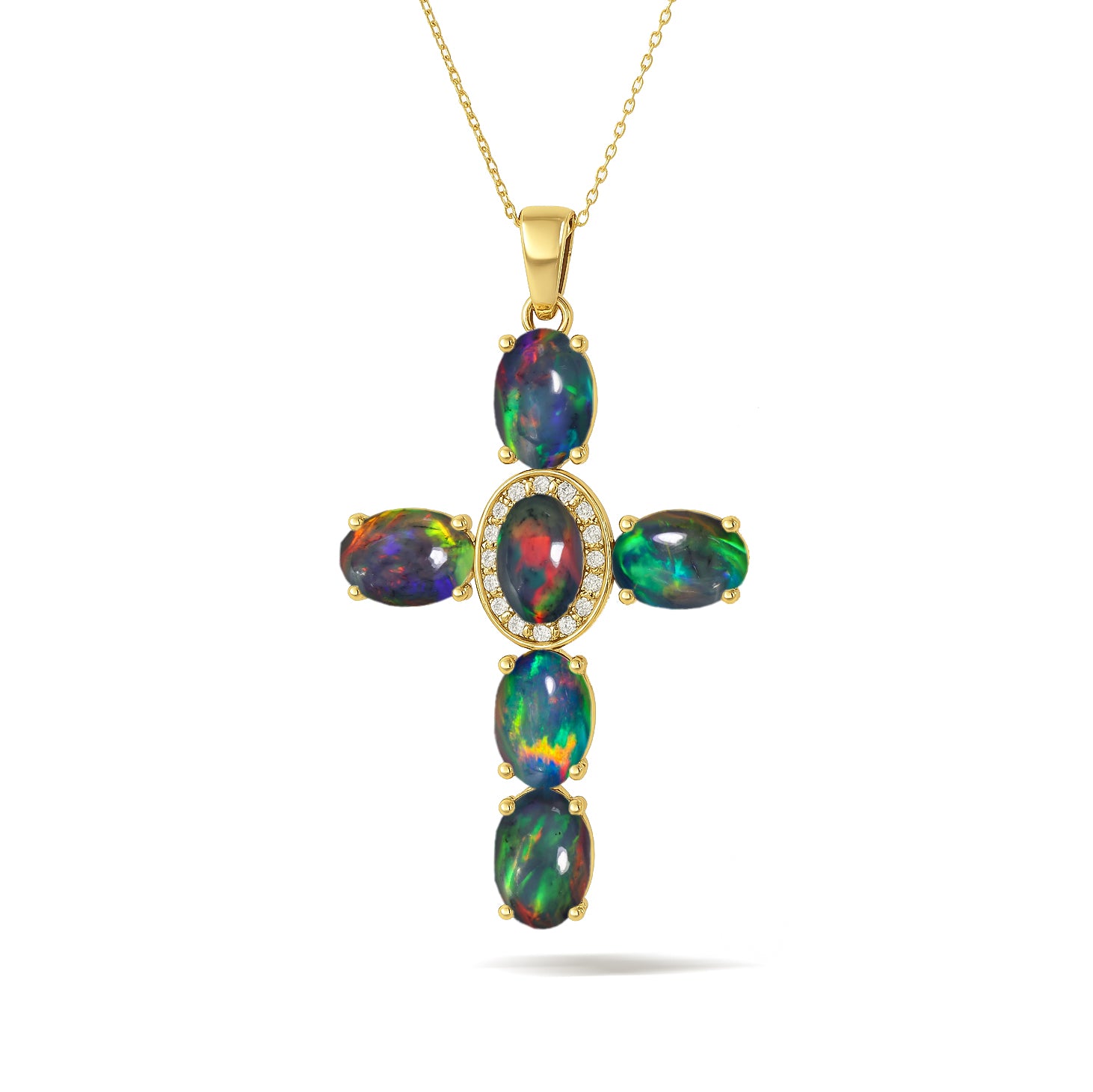 Black Opal Oval Holy Cross Pendant Necklace in 925 Sterling Silver
