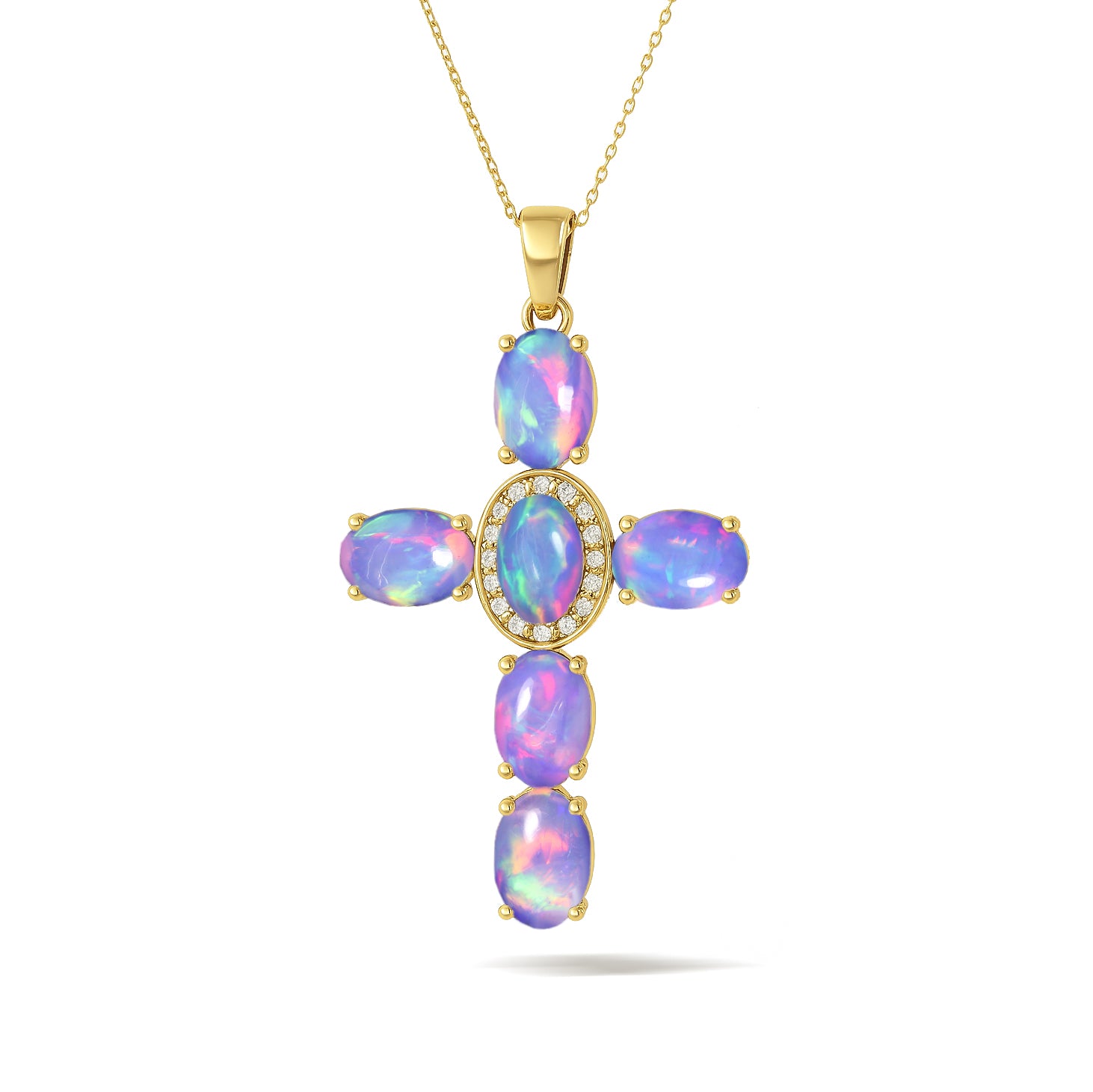 Lavender Opal Oval Holy Cross Pendant Necklace in 925 Sterling Silver