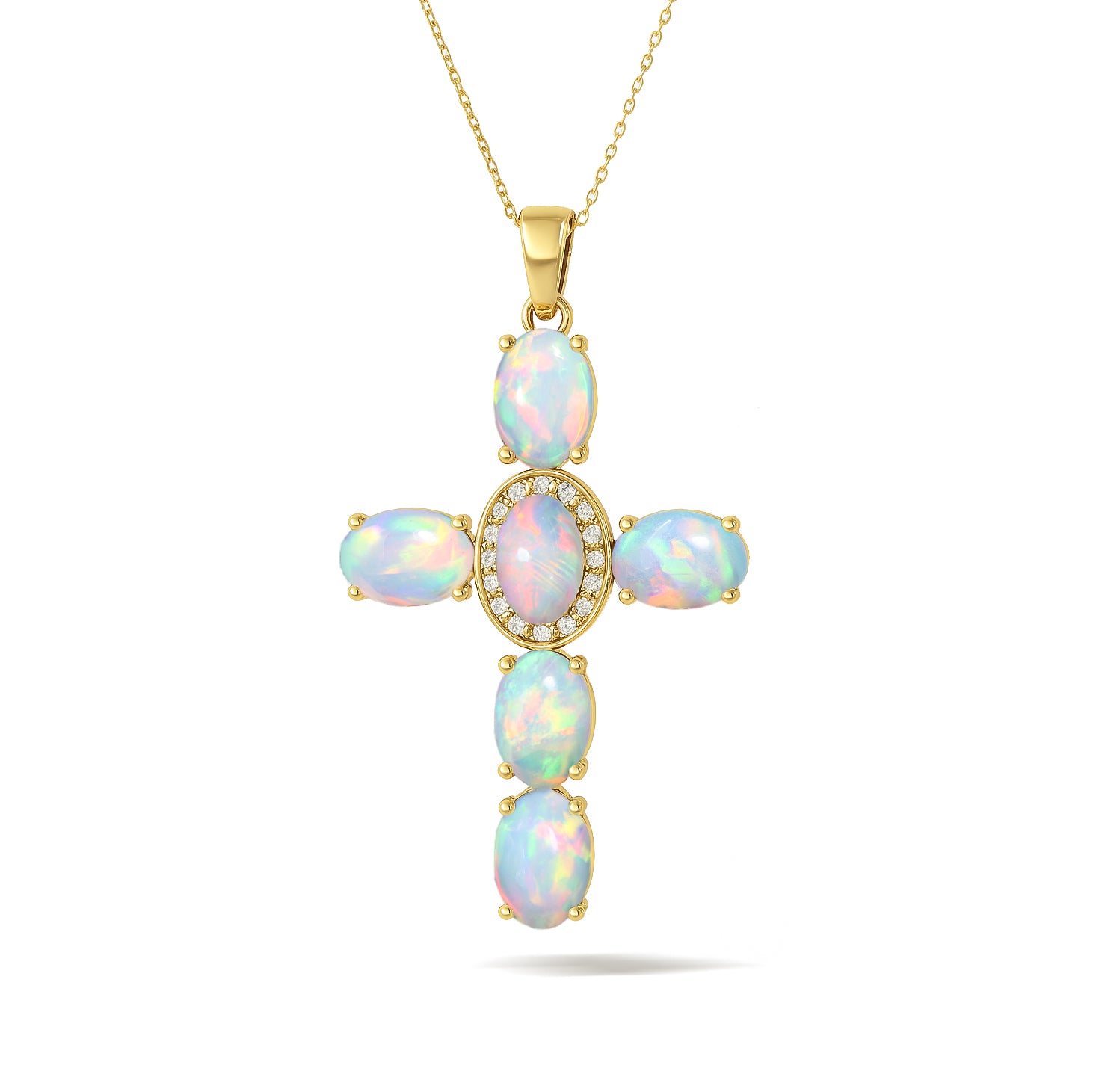 White Opal Oval Holy Cross Pendant Necklace in 925 Sterling Silver