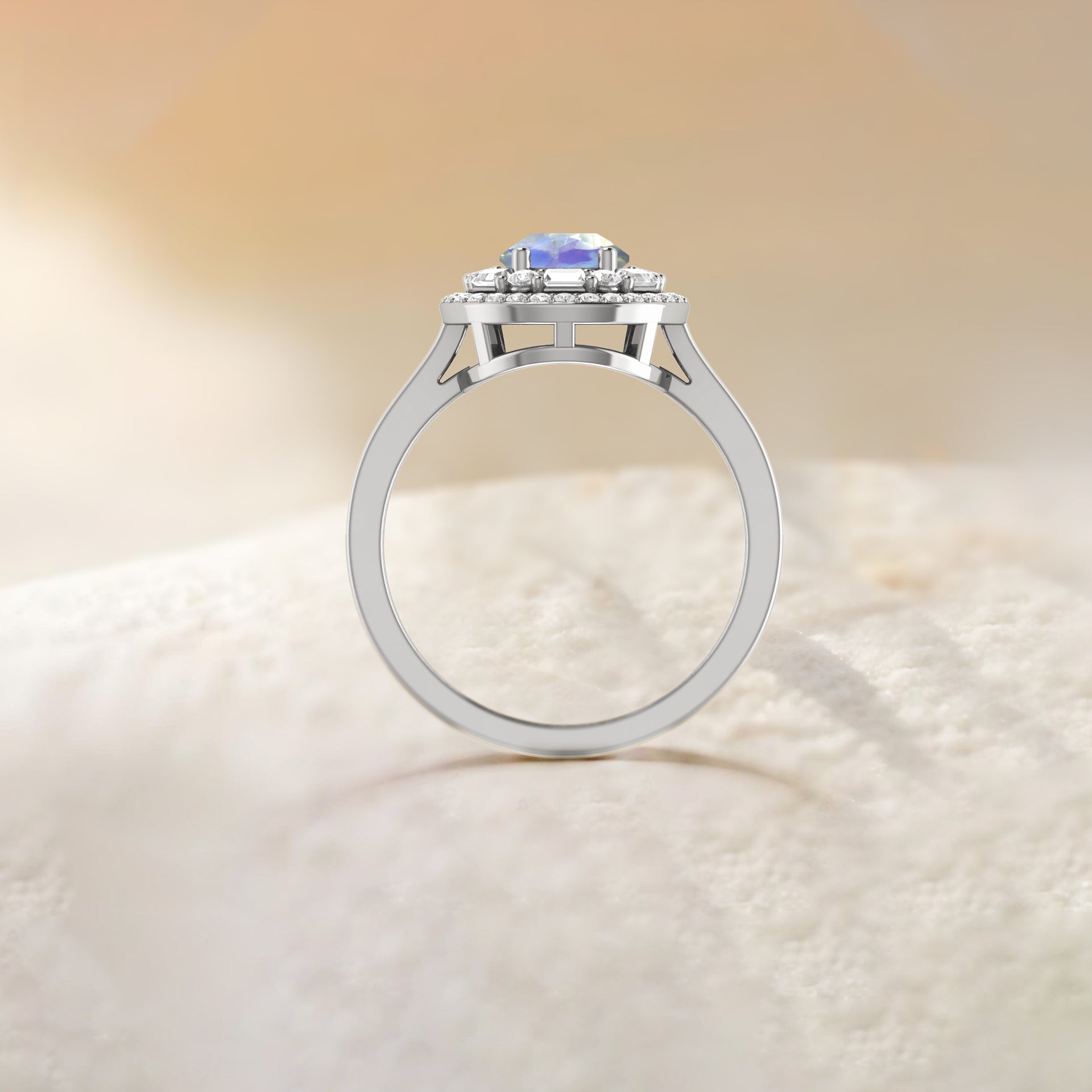 Pear Shape Natural Moonstone Statement Halo Ring