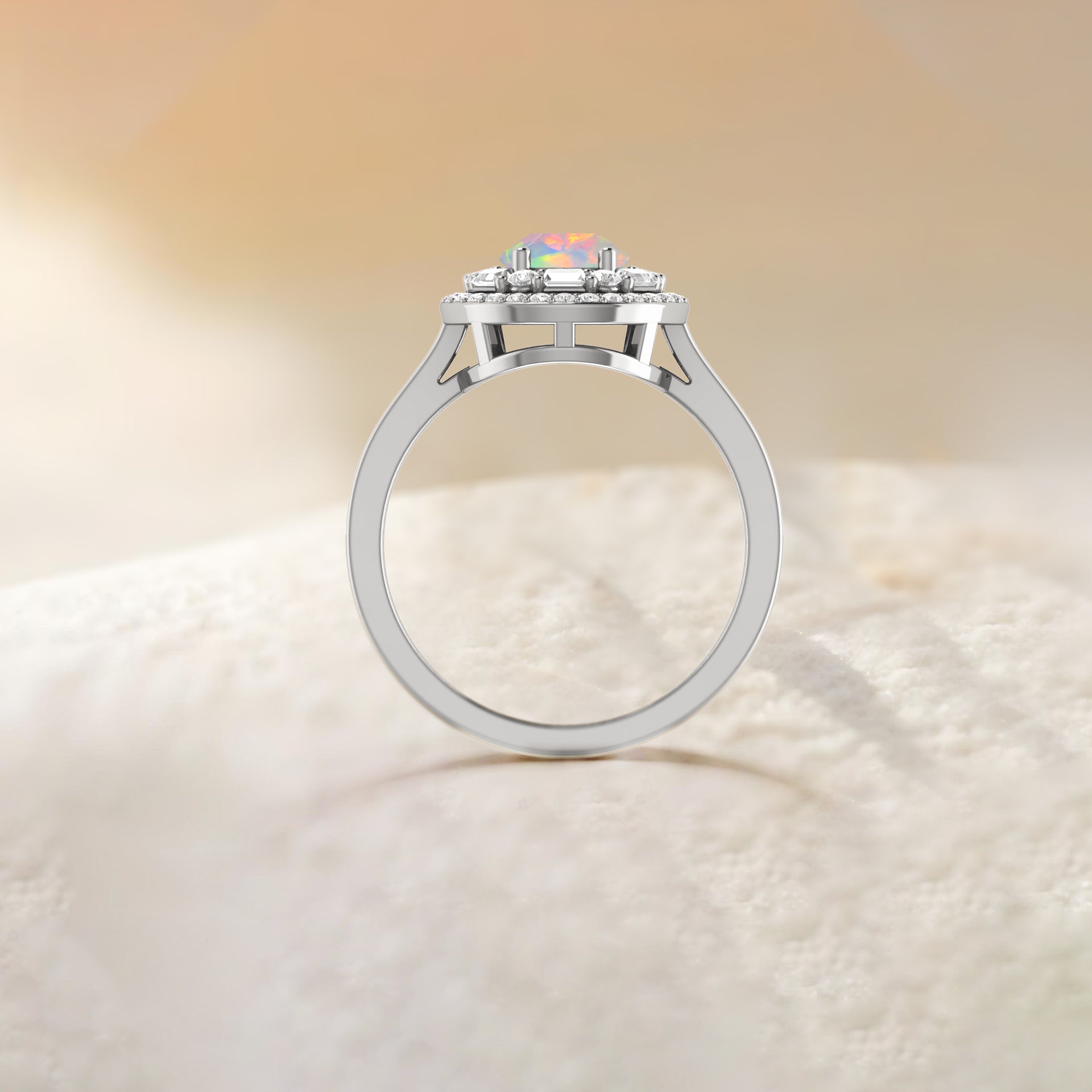 Pear Shape Natural White Opal Statement Halo Ring