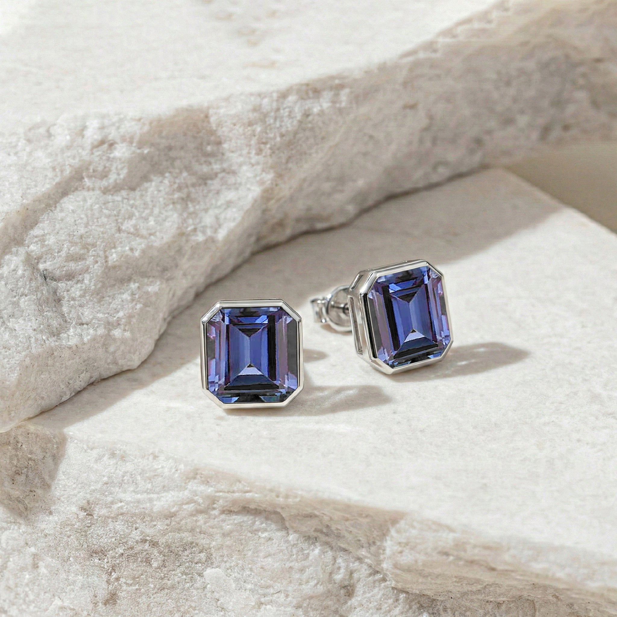 Alexandrite Octagon Stud Earring in 925 Sterling Silver 6MM 2ct.