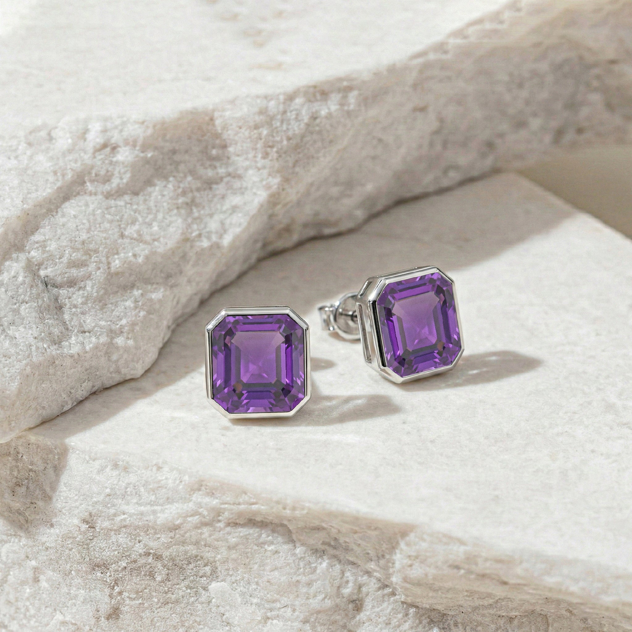 Amethyst Octagon Stud Earring in 925 Sterling Silver 6MM 2ct.