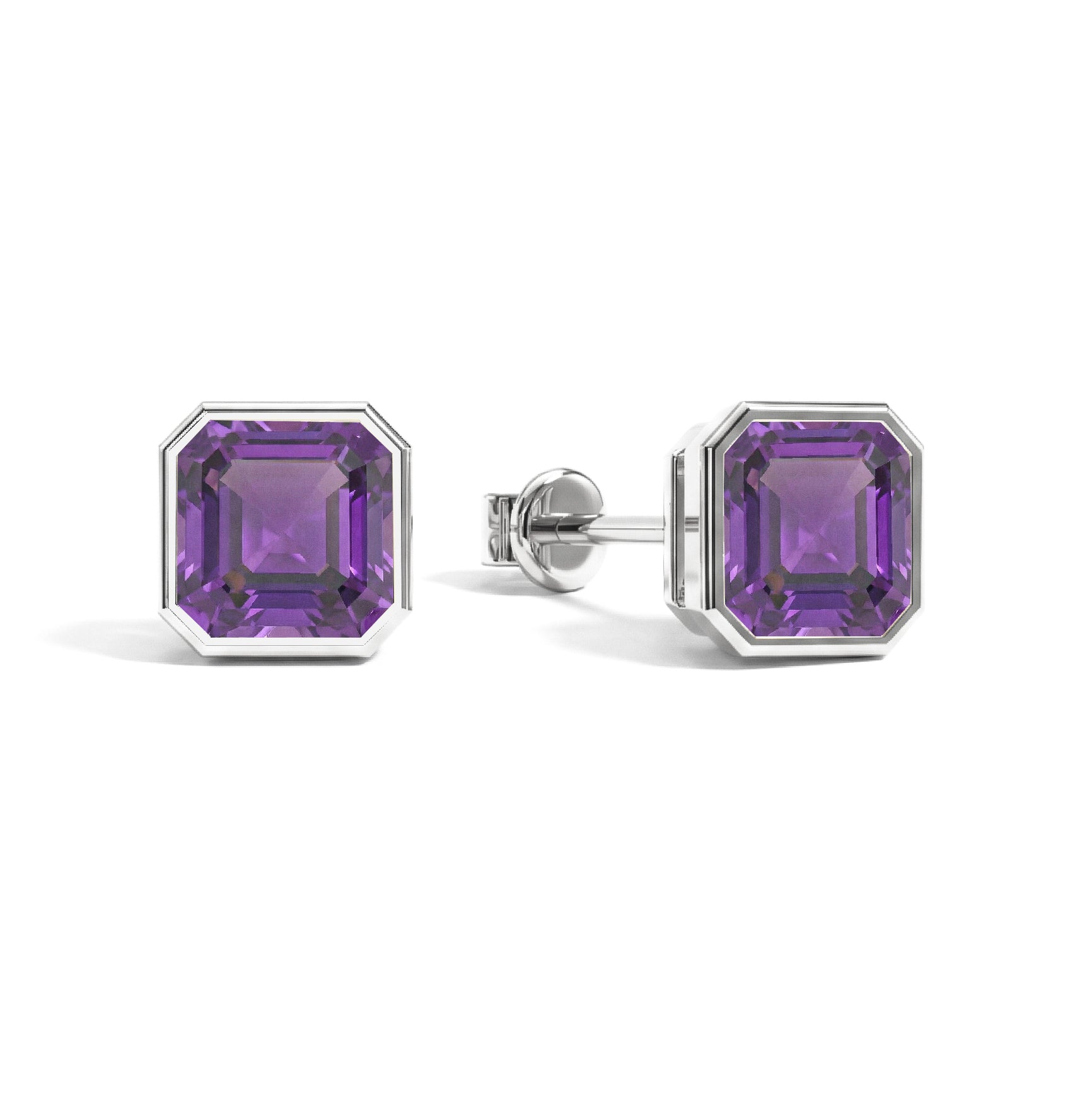 Amethyst Octagon Stud Earring in 925 Sterling Silver 6MM 2ct.