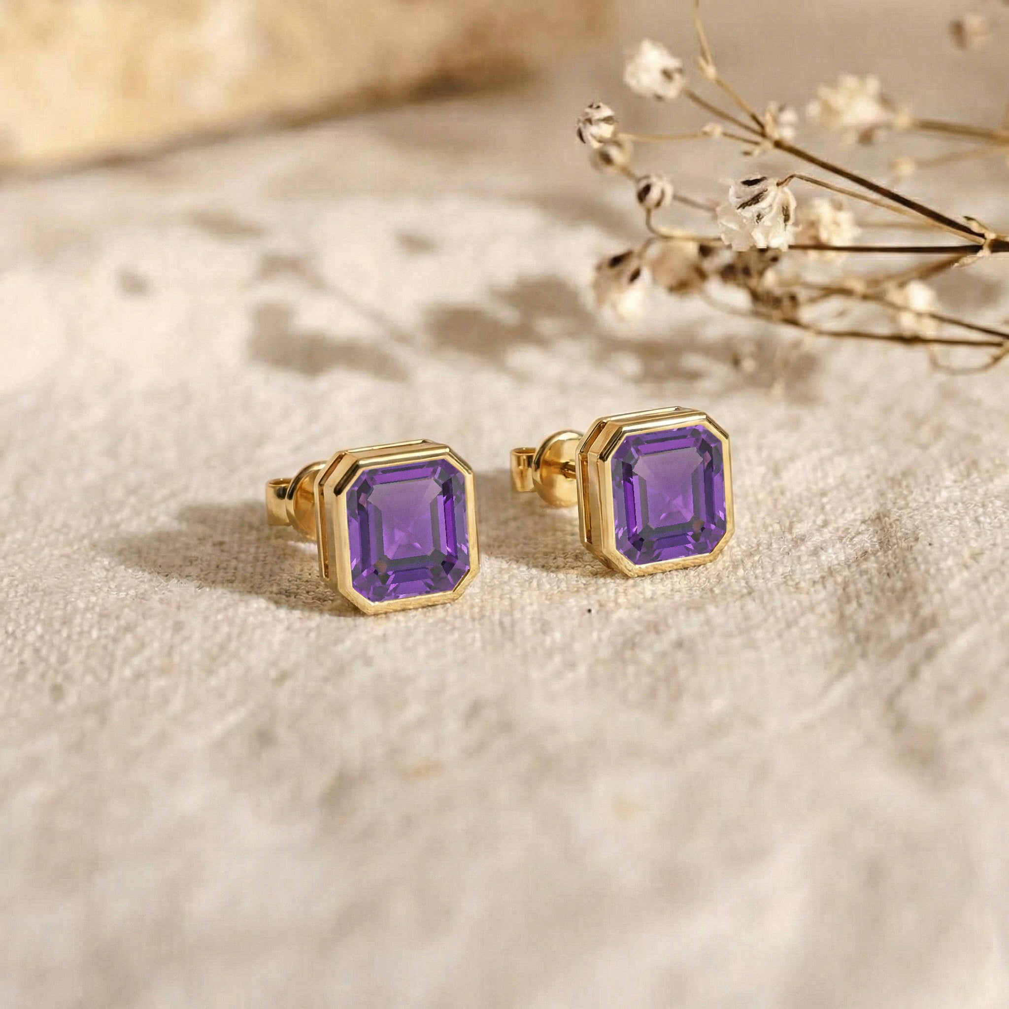 Amethyst Octagon Stud Earring in 925 Sterling Silver 6MM 2ct.