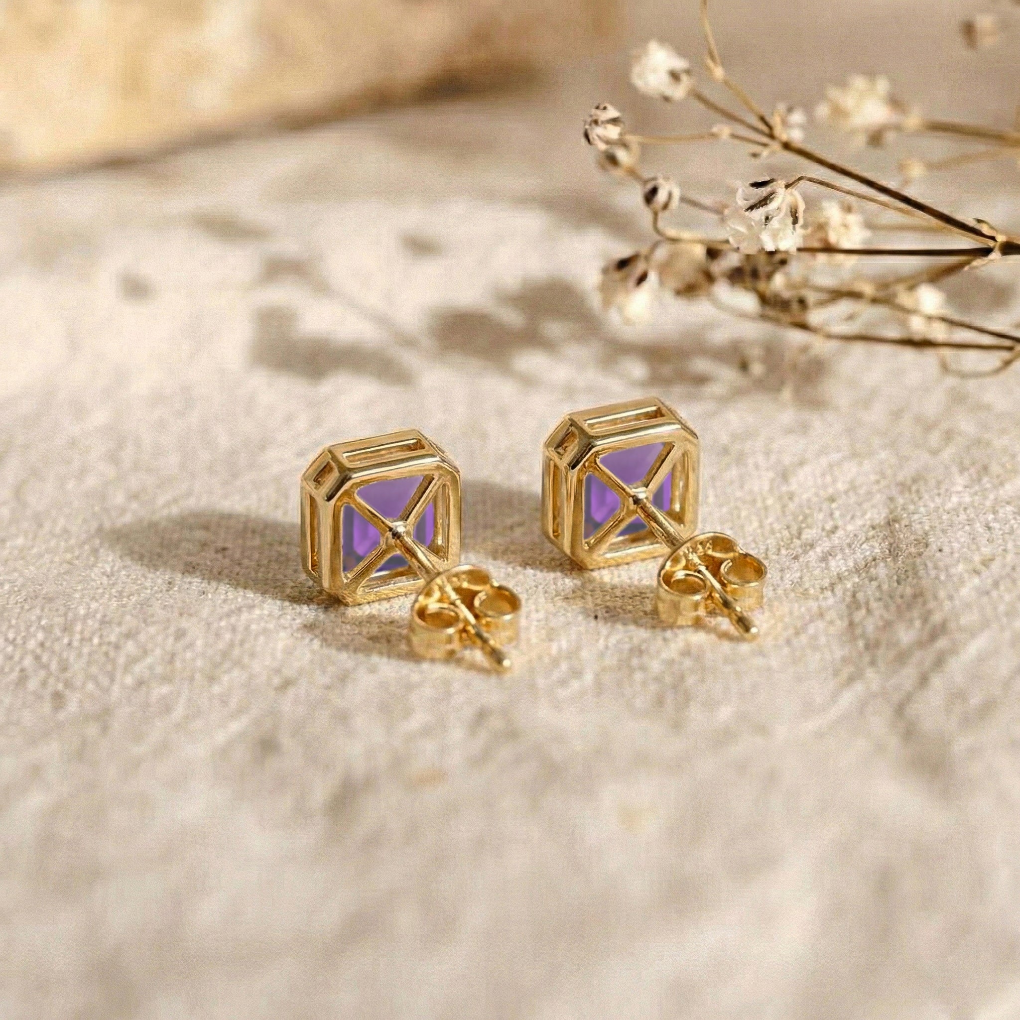 Amethyst Octagon Stud Earring in 925 Sterling Silver 6MM 2ct.