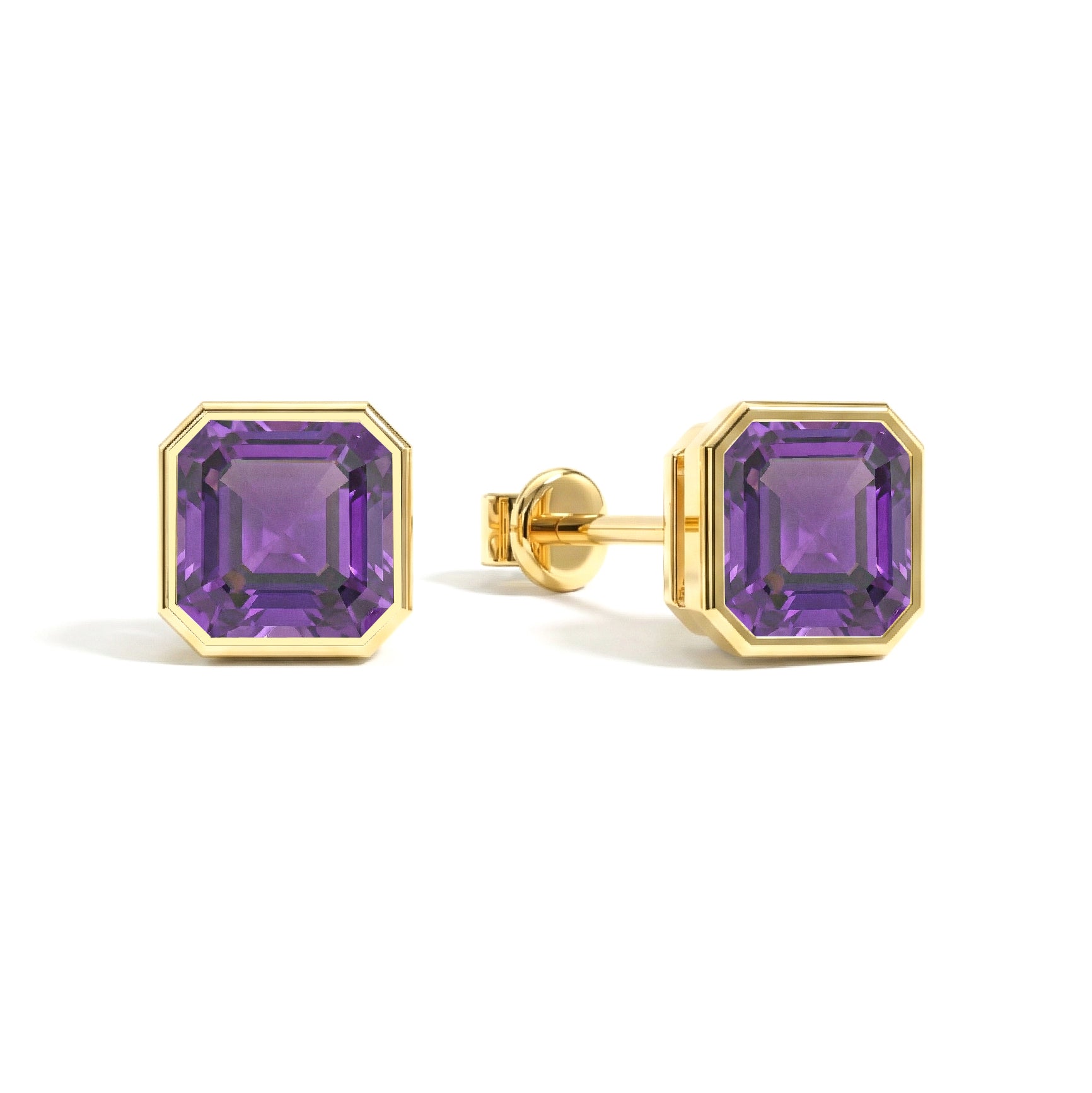 Amethyst Octagon Stud Earring in 925 Sterling Silver 6MM 2ct.