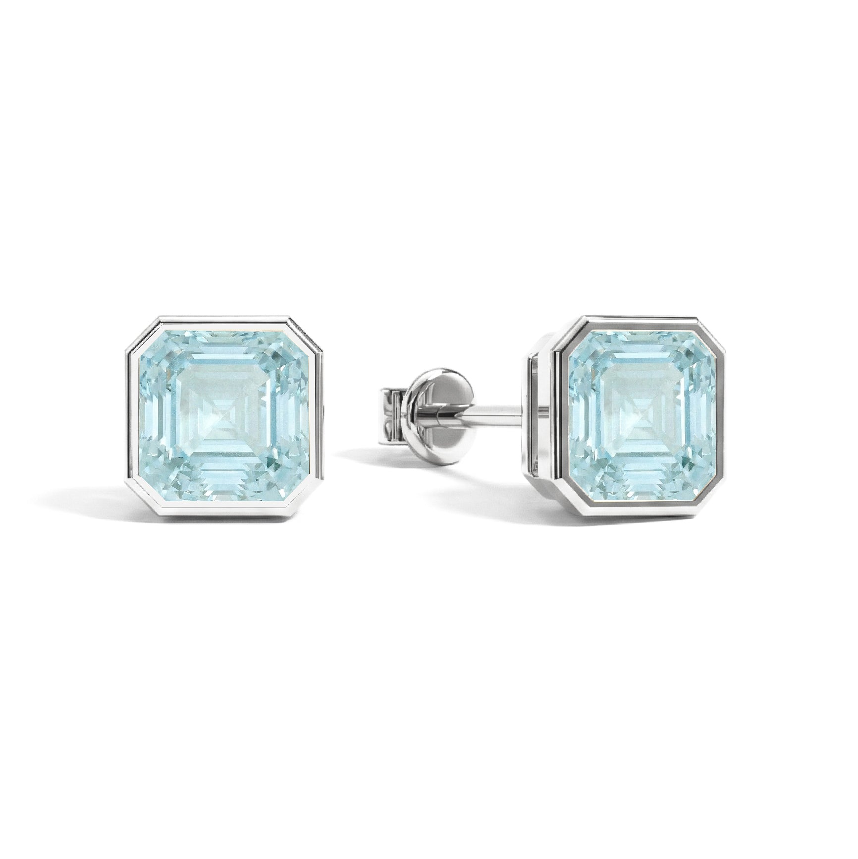 Aquamarine Octagon Stud Earring in 925 Sterling Silver 6MM 2ct.