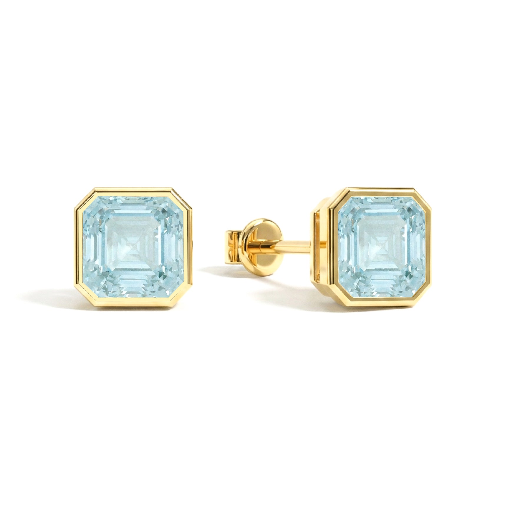 Aquamarine Octagon Stud Earring in 925 Sterling Silver 6MM 2ct.