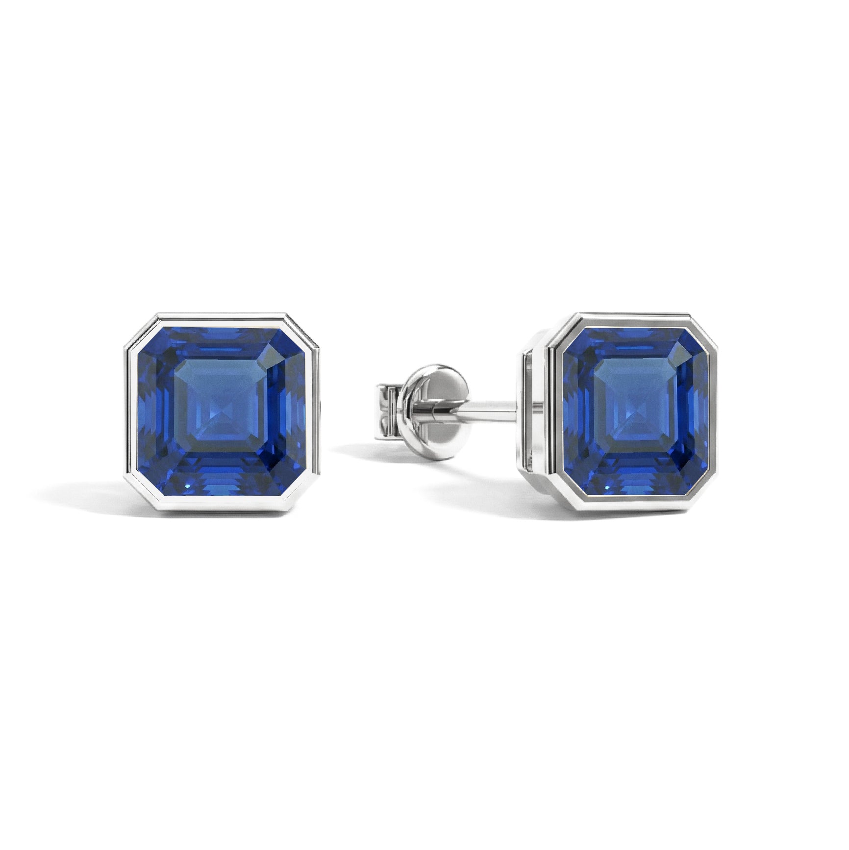 Blue Sapphire Octagon Stud Earring in 925 Sterling Silver 6MM 2ct.