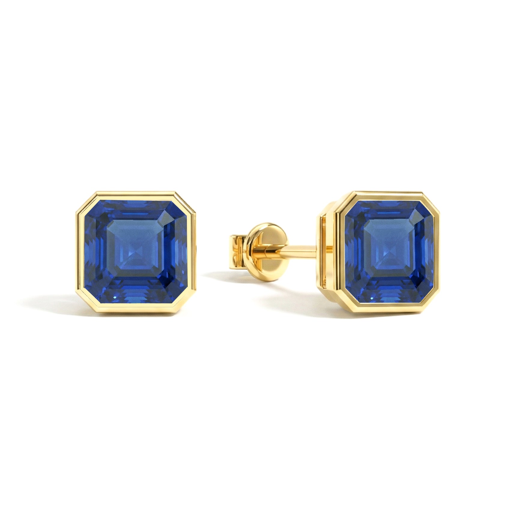 Blue Sapphire Octagon Stud Earring in 925 Sterling Silver 6MM 2ct.