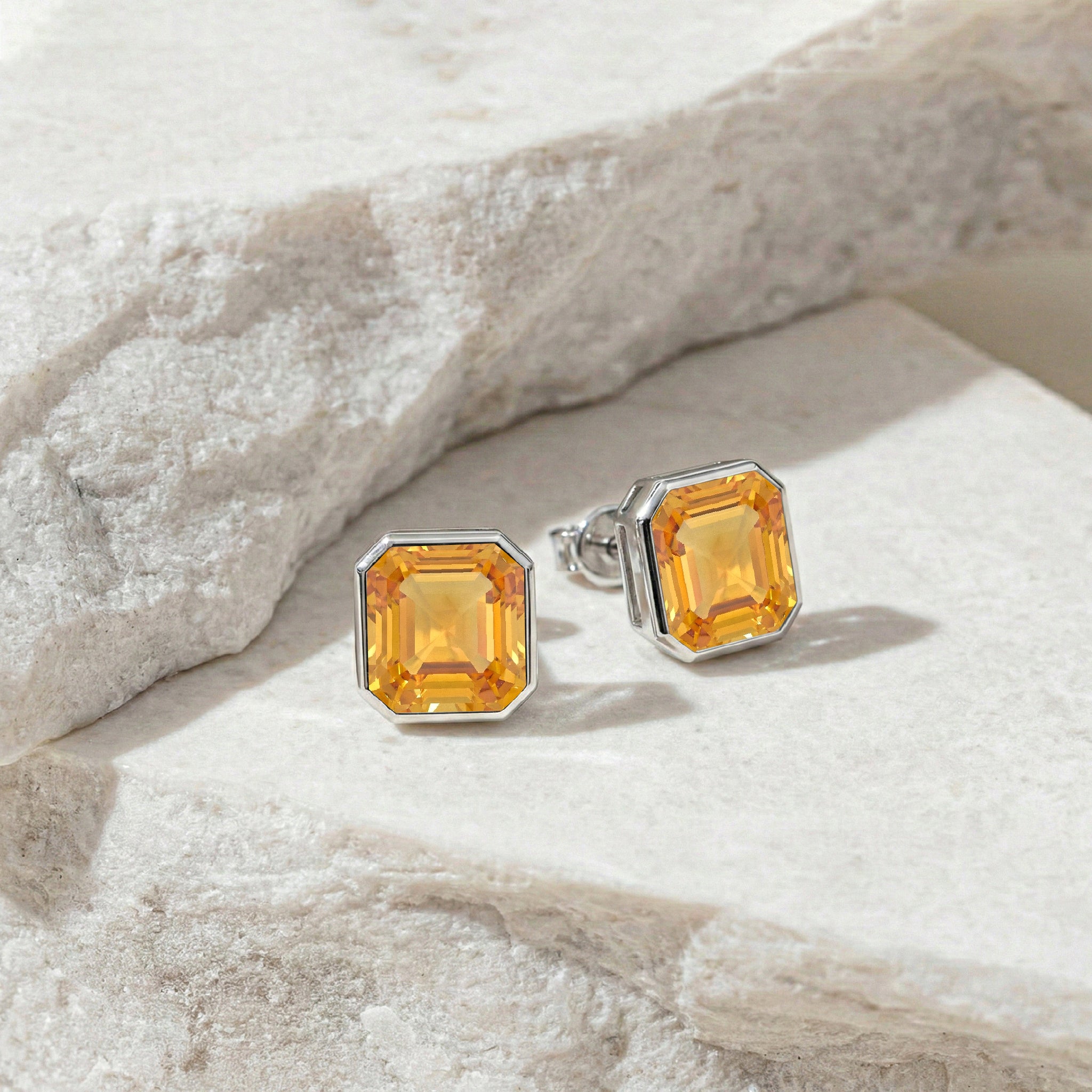 Citrine Octagon Stud Earring in 925 Sterling Silver 6MM 2ct.