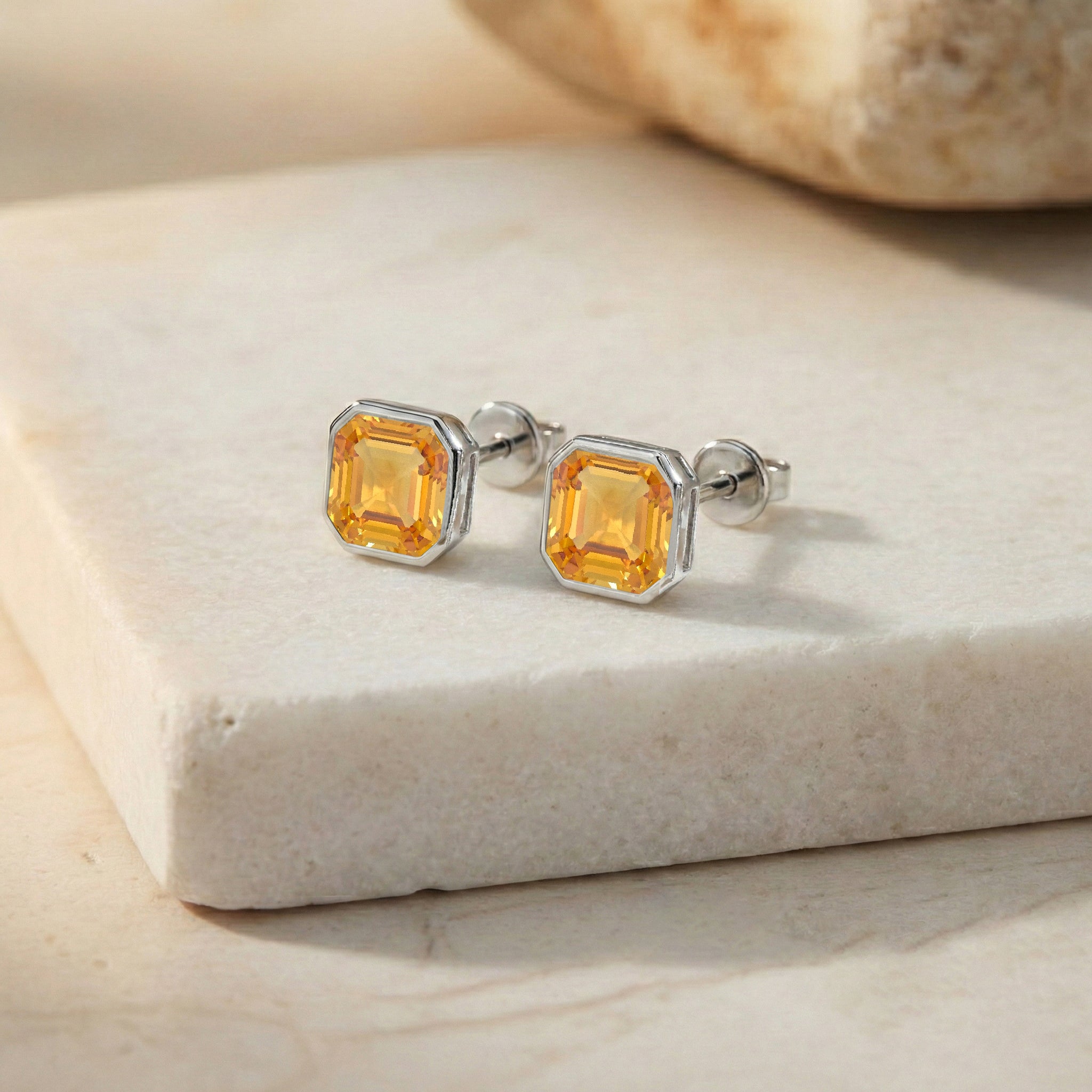 Citrine Octagon Stud Earring in 925 Sterling Silver 6MM 2ct.