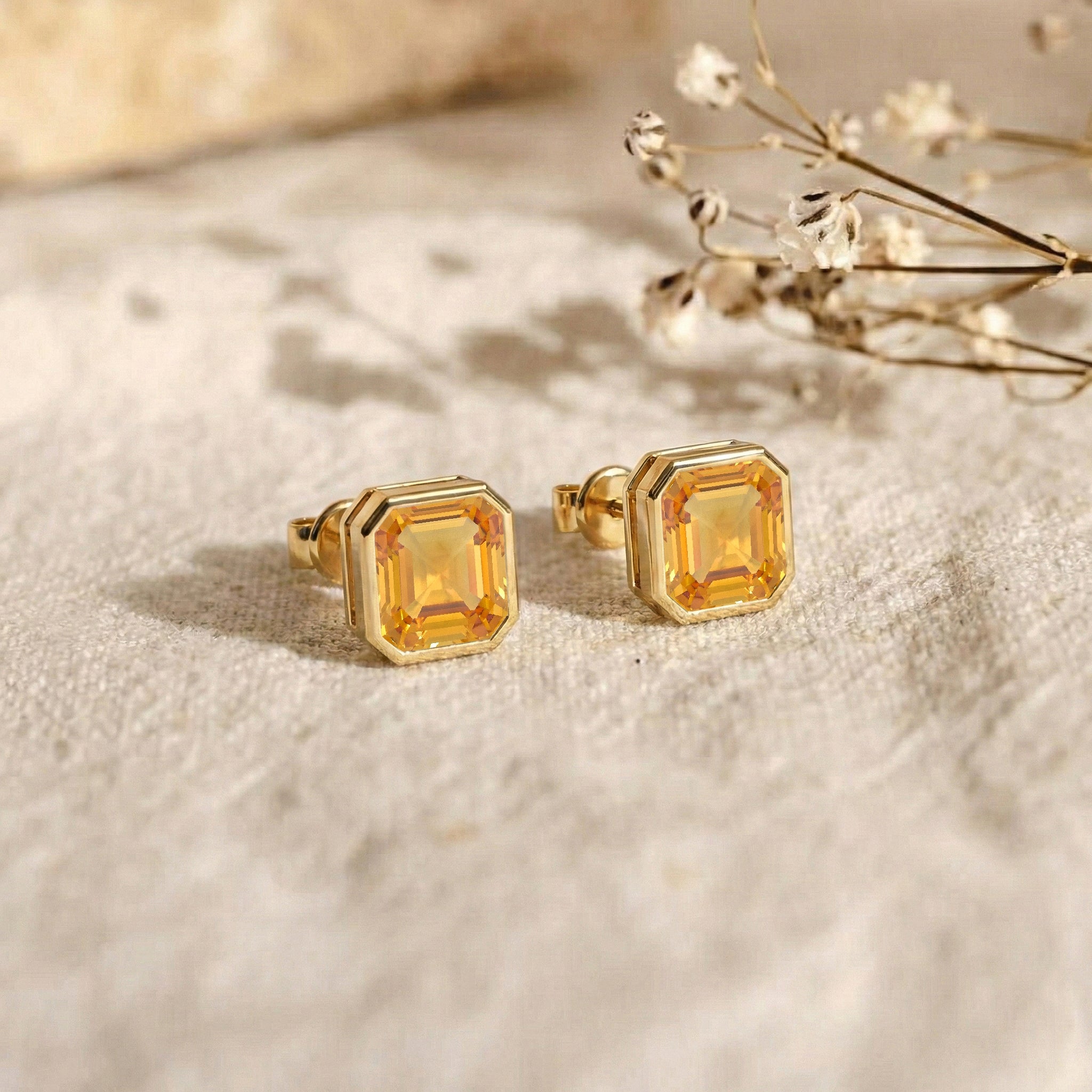 Citrine Octagon Stud Earring in 925 Sterling Silver 6MM 2ct.